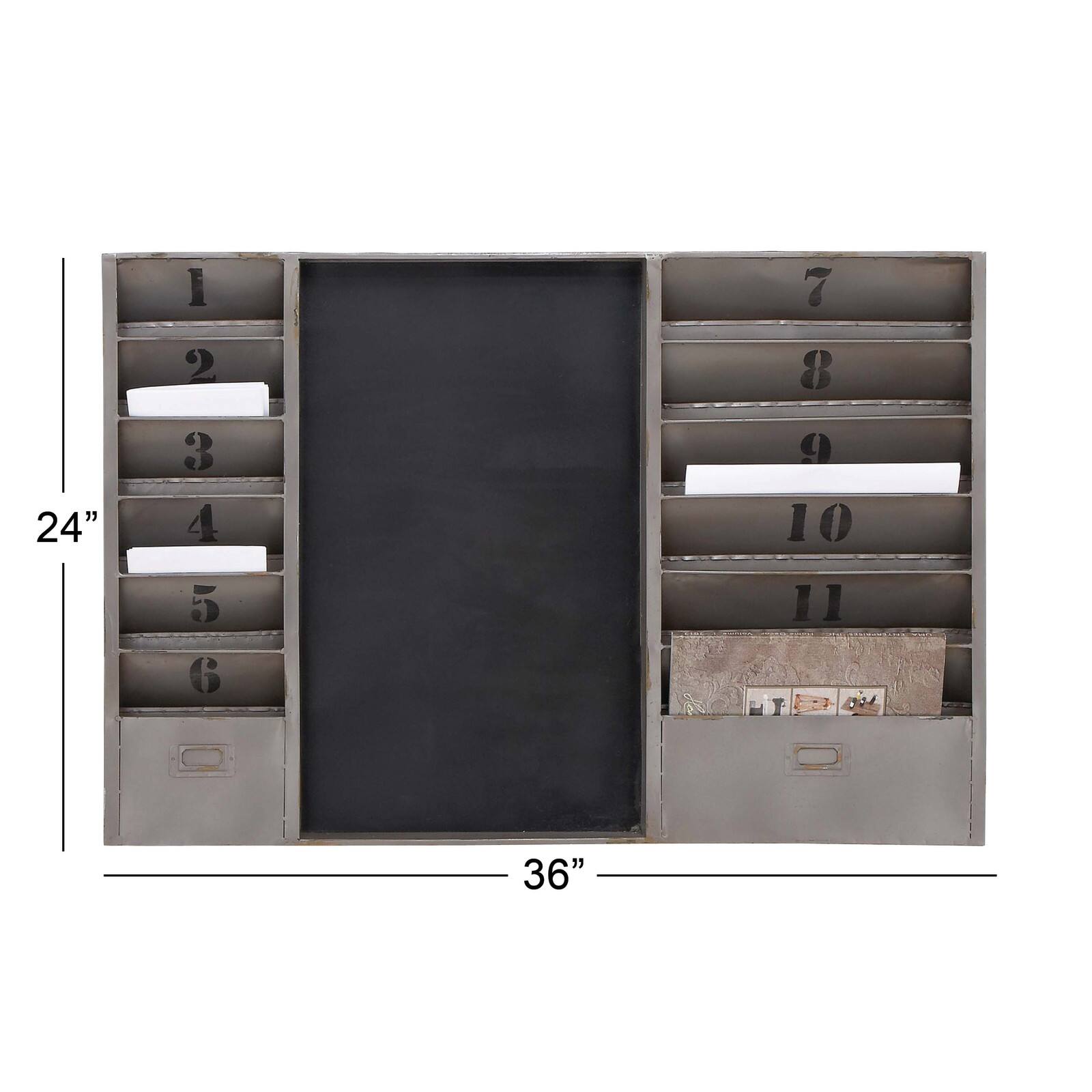 36" Gray Metal Industrial Memo Board Metal Wall Decor