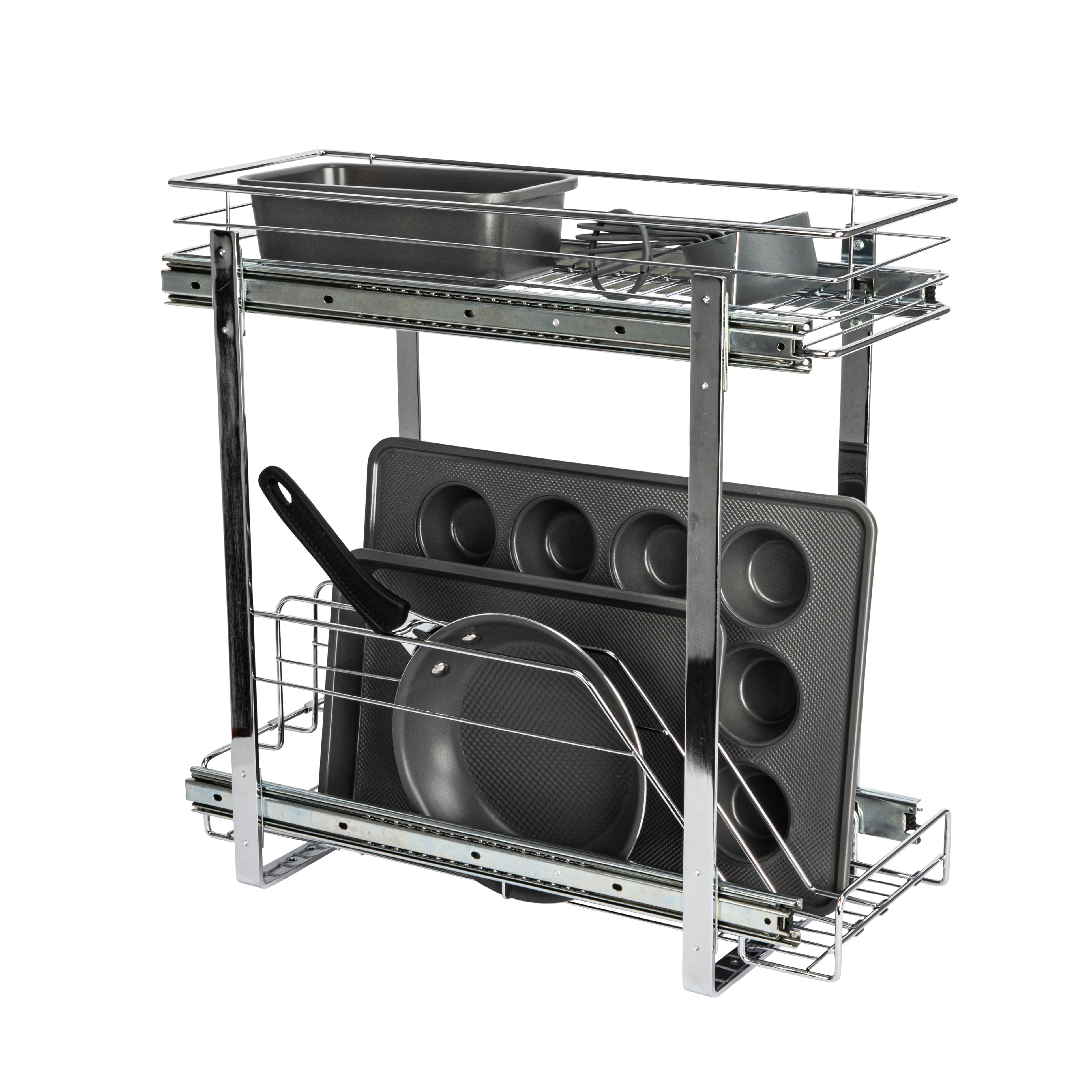 Household Essentials Glidez Chrome-Plated Steel 2-Tier Dual-Sliding Storage Organizer