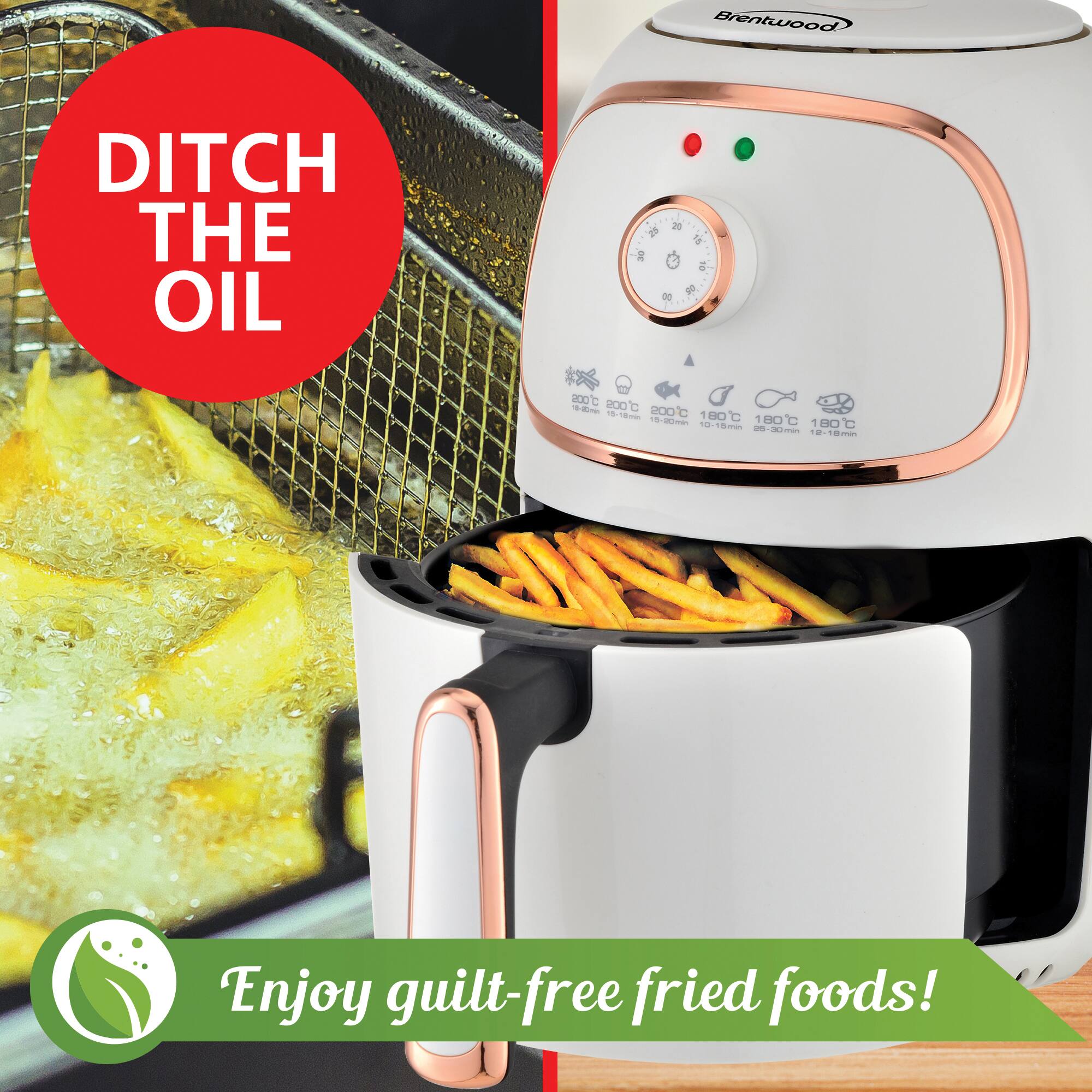 Brentwood White 2qt. 1200 Watt Electric Air Fryer with Timer & Temperature Control