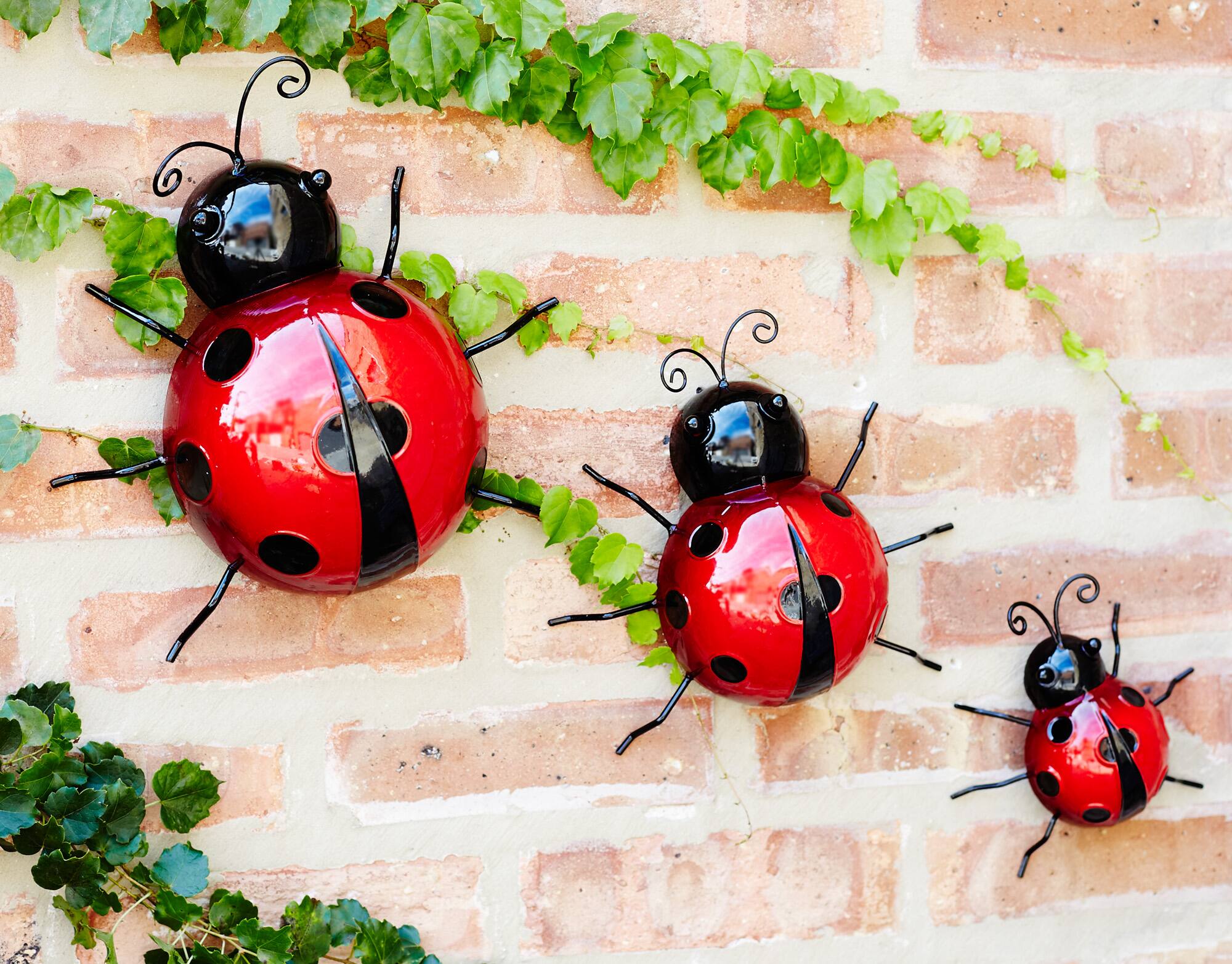 Metal Ladybug Garden D&#xE9;cor Set