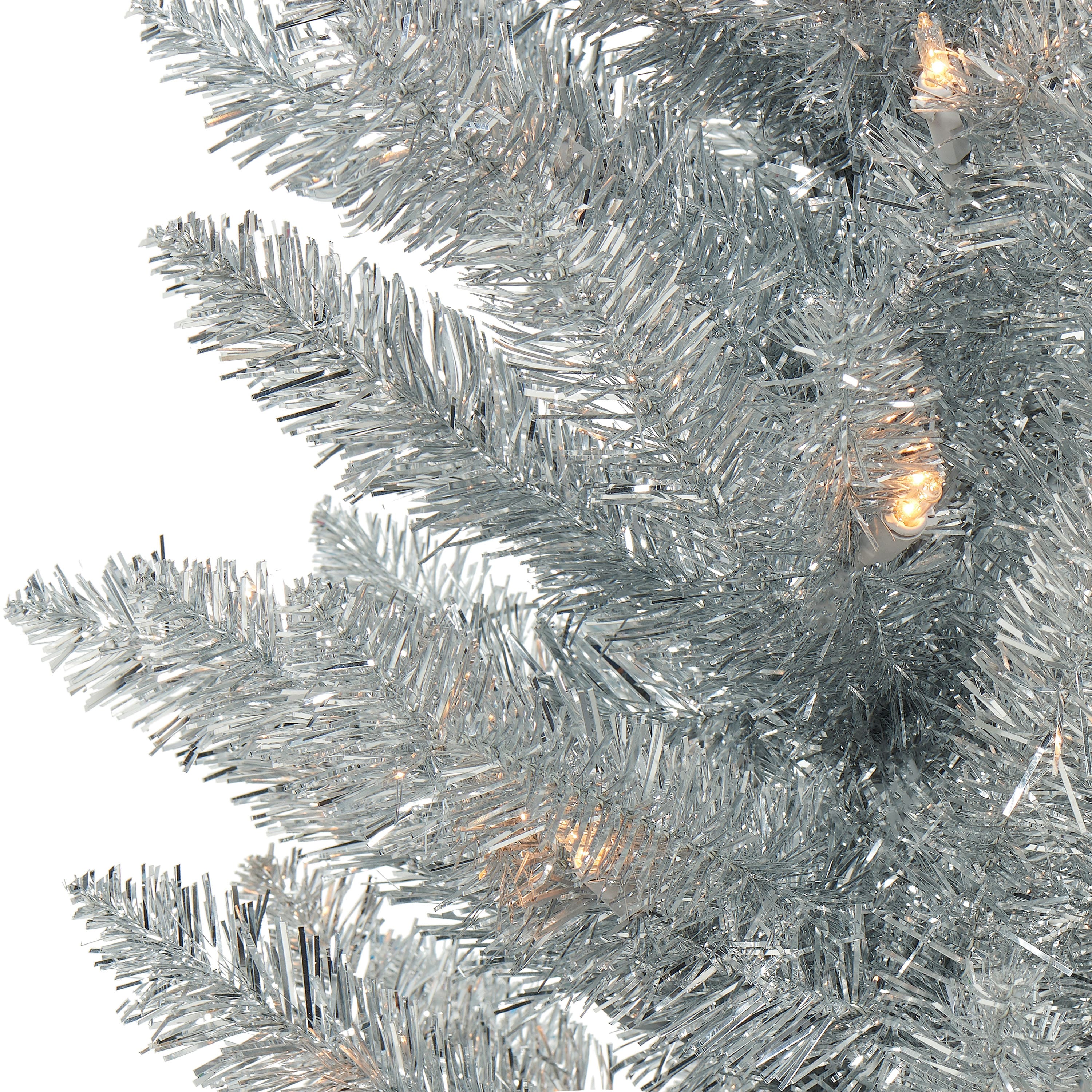 6ft. Pre-Lit Silver Tinsel Artificial Christmas Tree, Clear Lights