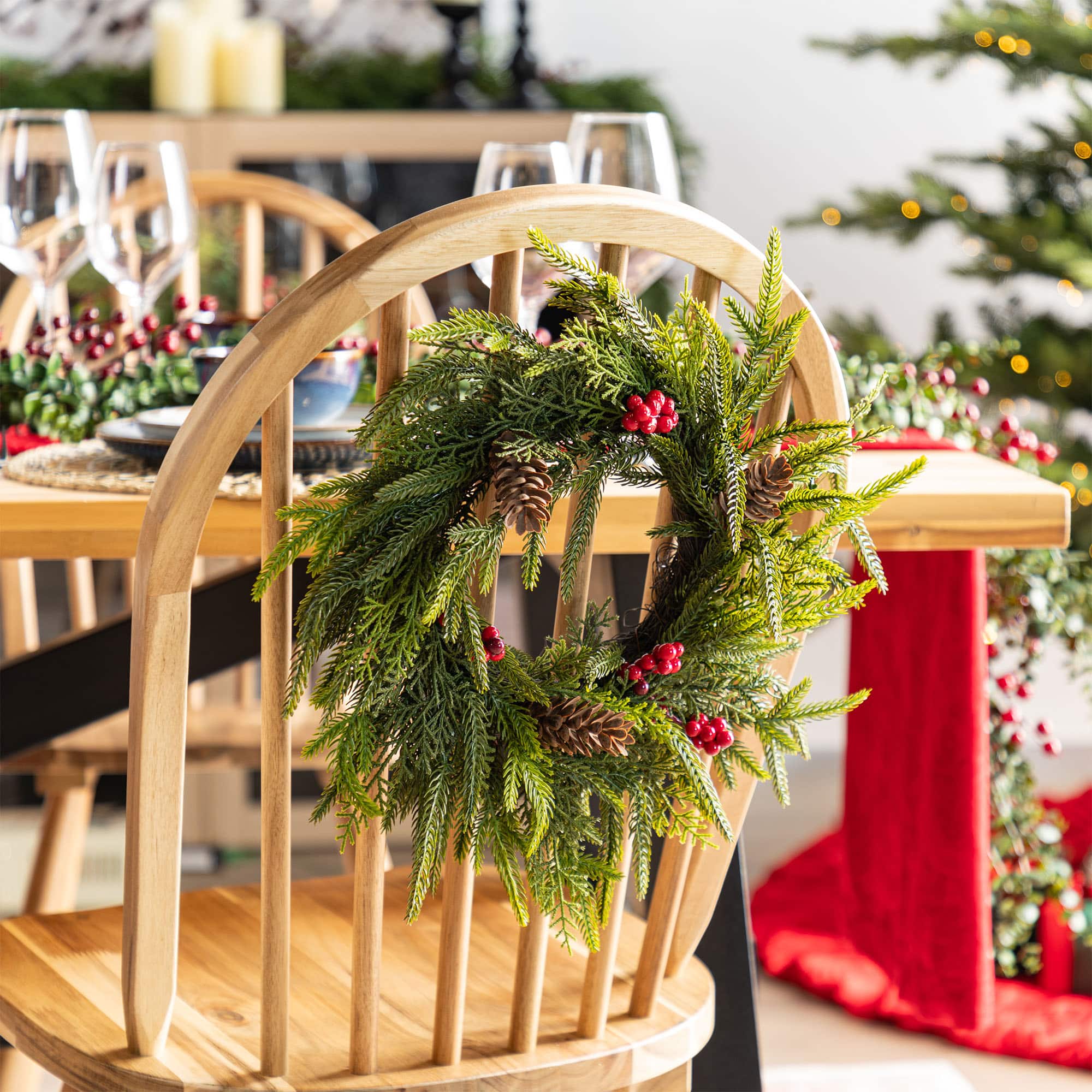 Glitzhome® 14"D Christmas Mini PE Wreath with Pinecones and Red Berries Set
