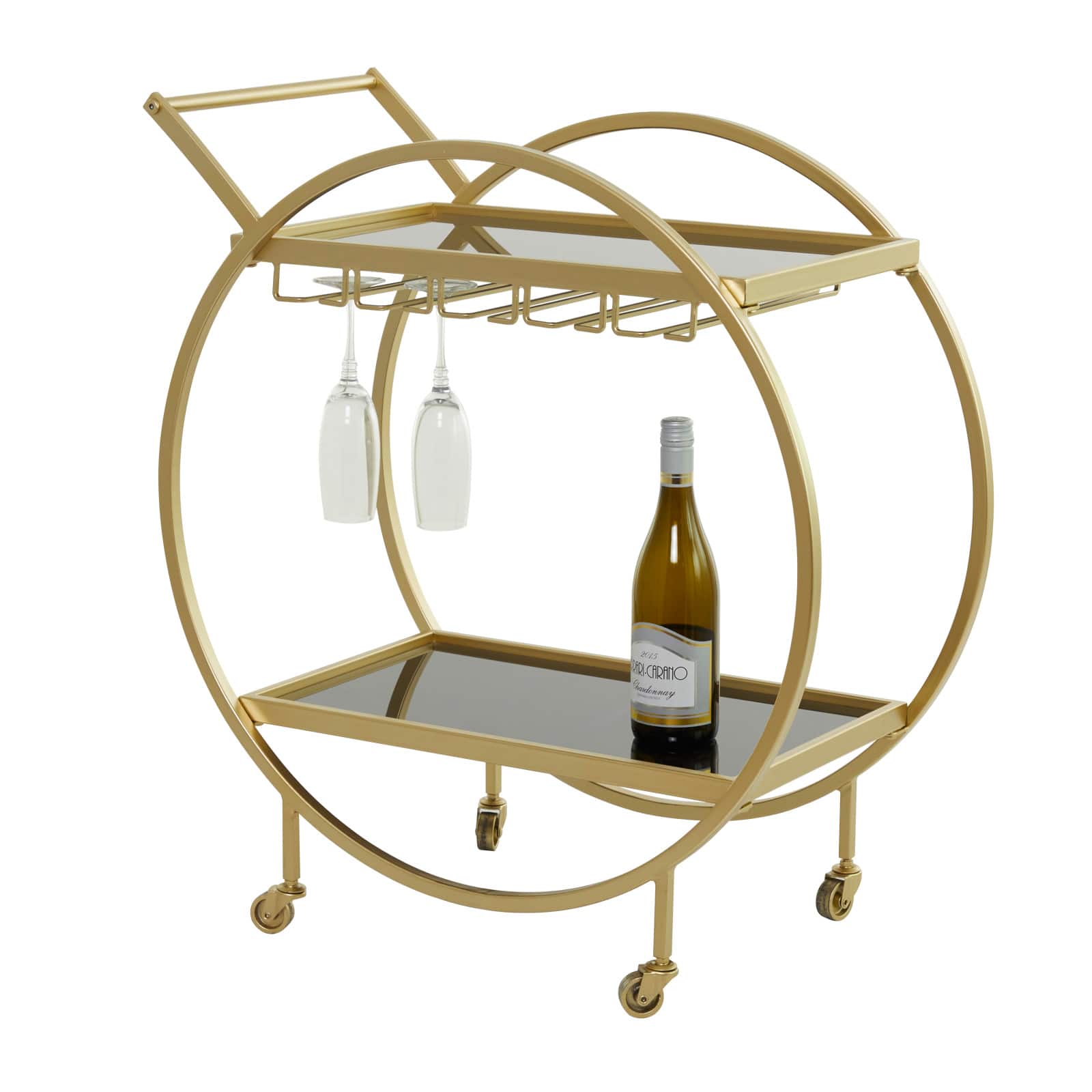 Gold Metal Contemporary Bar Cart, 31 x 28 x 14 By Ivory And Iris