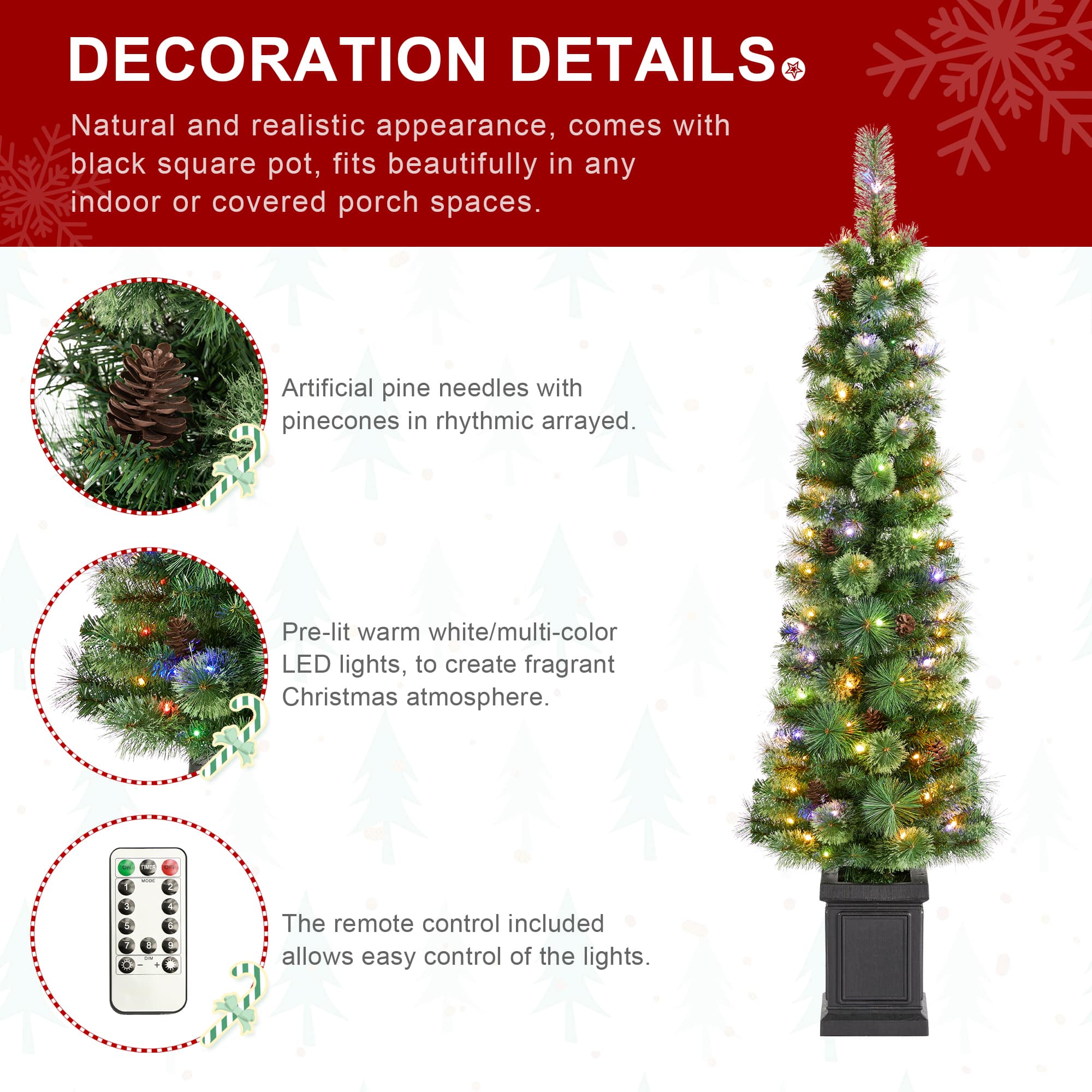Glitzhome&#xAE; 5ft Pre-Lit Green Cashmere Pine Christmas Porch Tree, Multi-color LED Lights