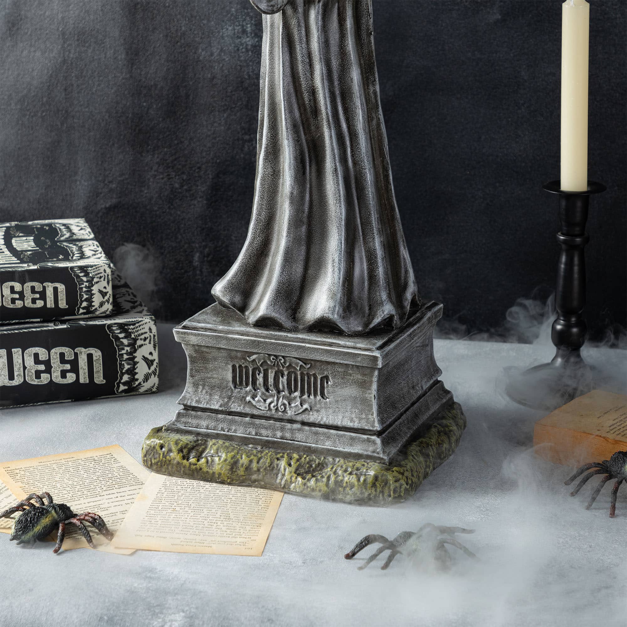 Glitzhome&#xAE; 24&#x22;H Lighted Halloween Grim Reaper Resin Porch Decor