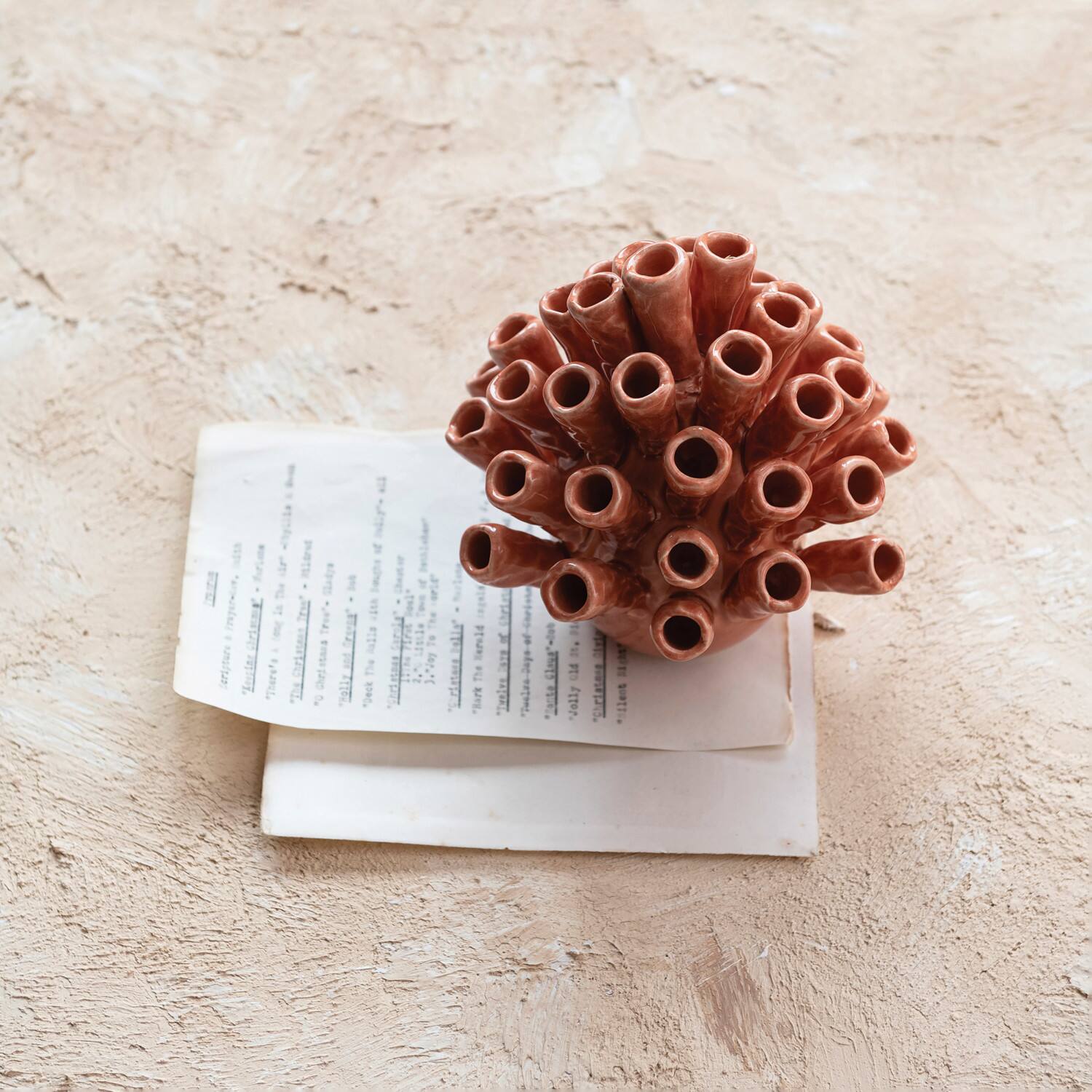 Hello Honey&#xAE; 6.25&#x22; Coral Stoneware Coral Shaped Vase with Crackle Glaze