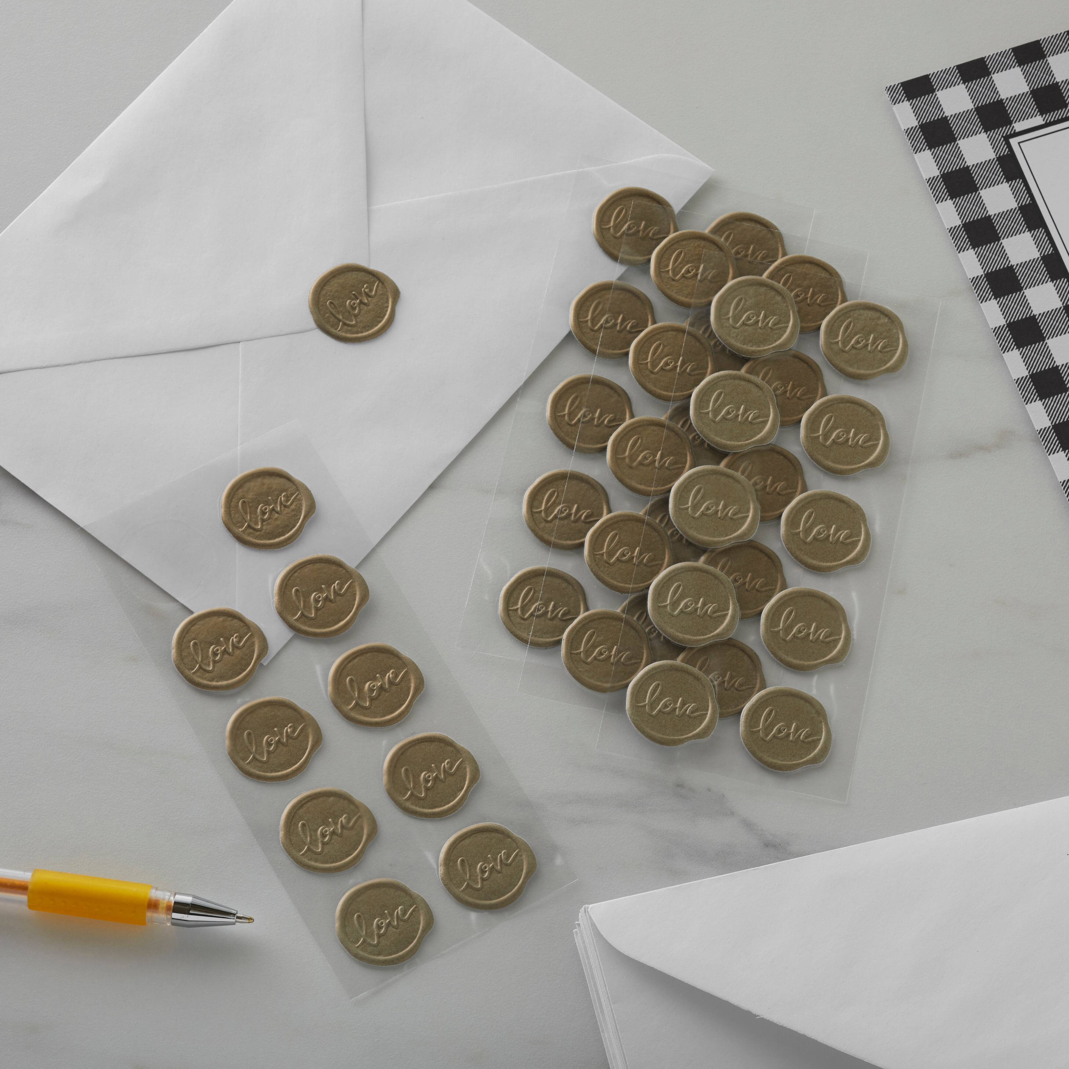 12 Packs: 40 ct. (480 total) Gold Love Faux Wax Envelope Seals by Recollections™