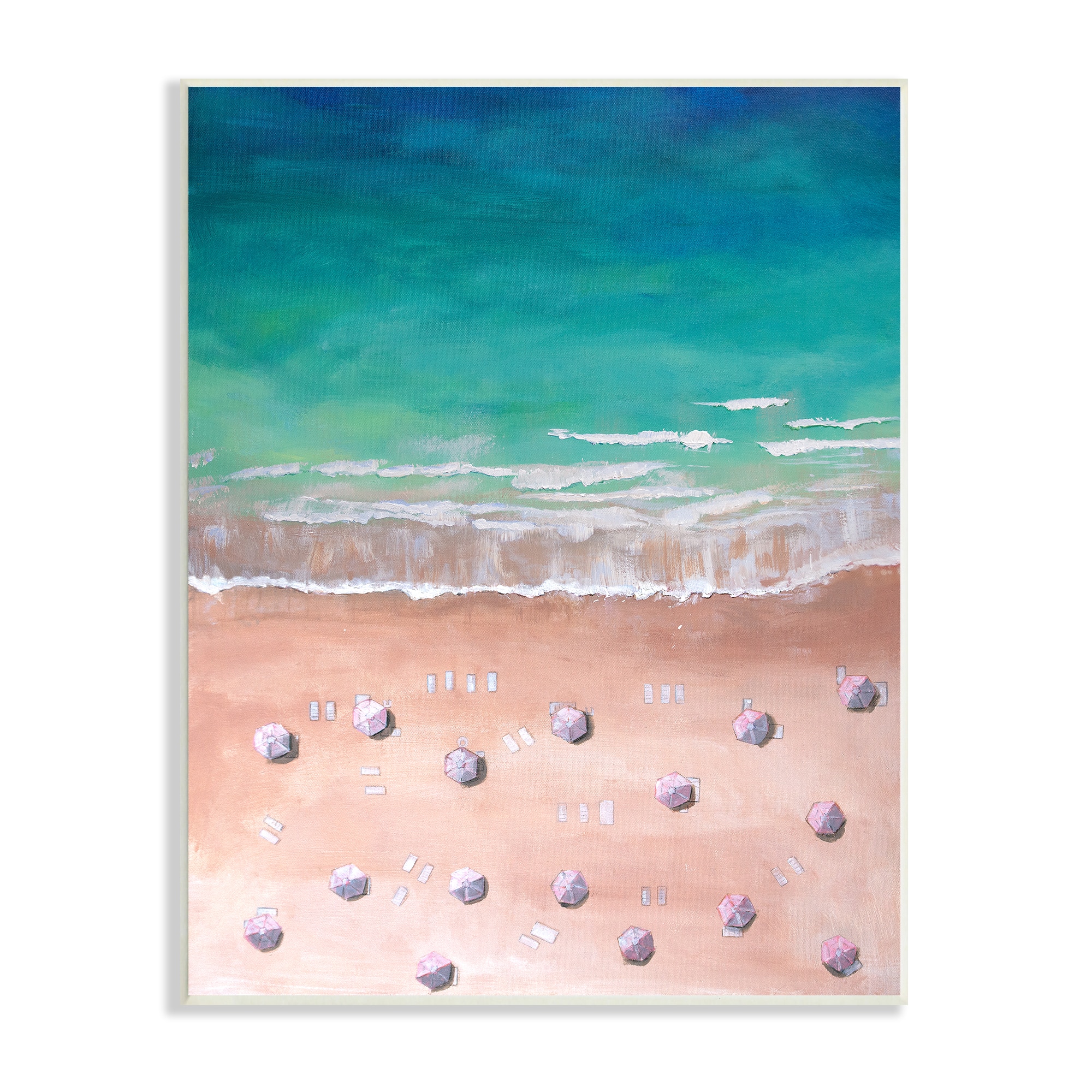 Stupell Industries Warm Blue Tide Umbrella Beach Coastal Landscape Painting Wall Plaque