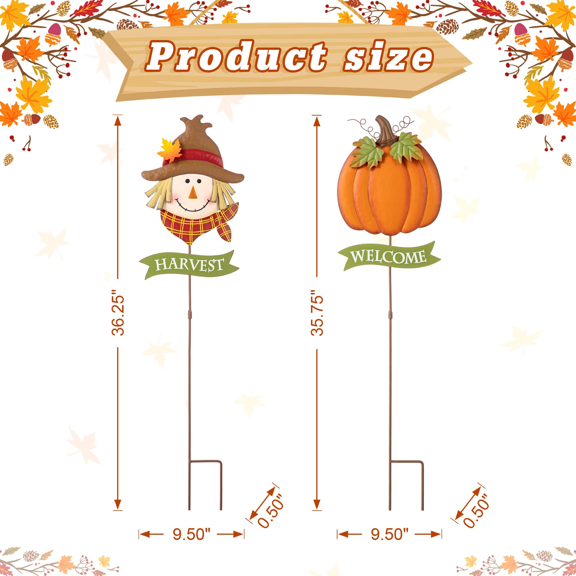 Glitzhome® 3ft. Fall Metal Scarecrow & Pumpkin Yard Stake, 2ct.