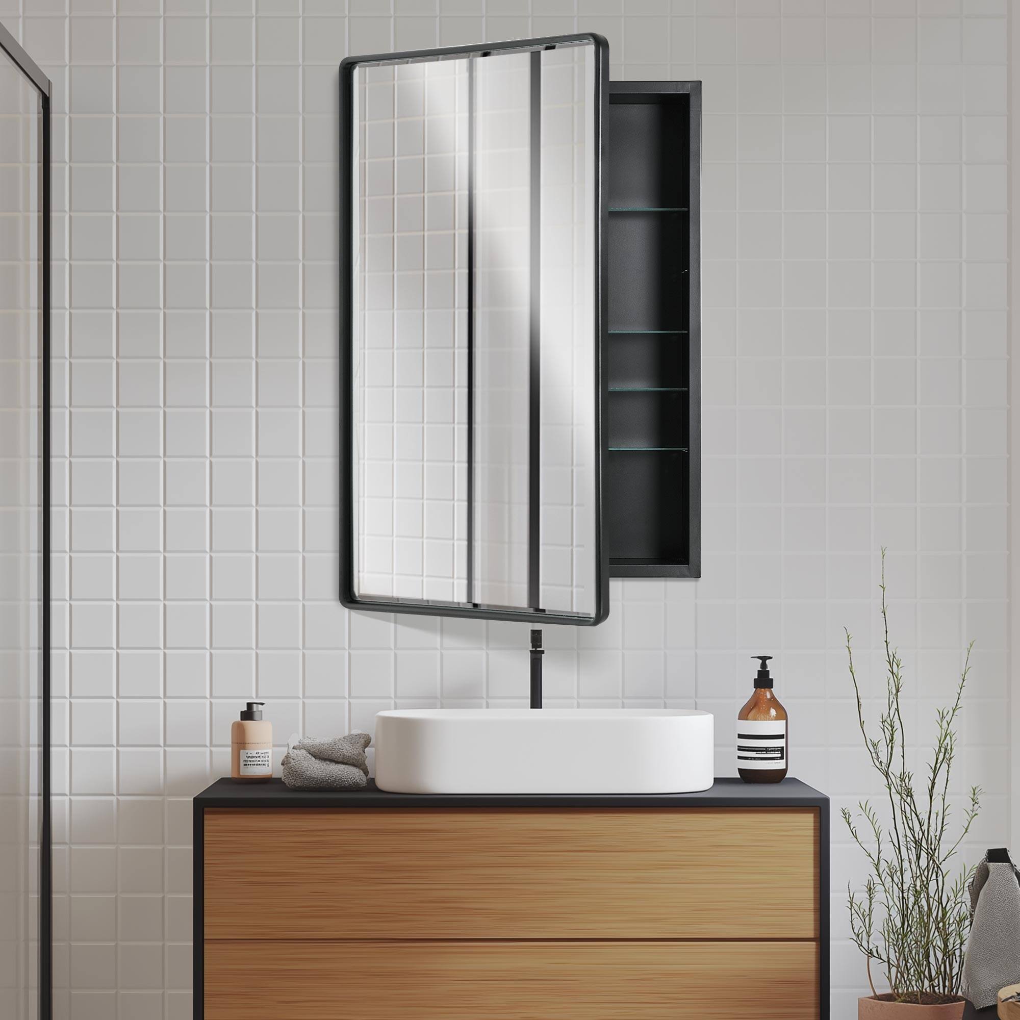 Head West Black Metal Medicine Cabinet with Beveled Mirror
