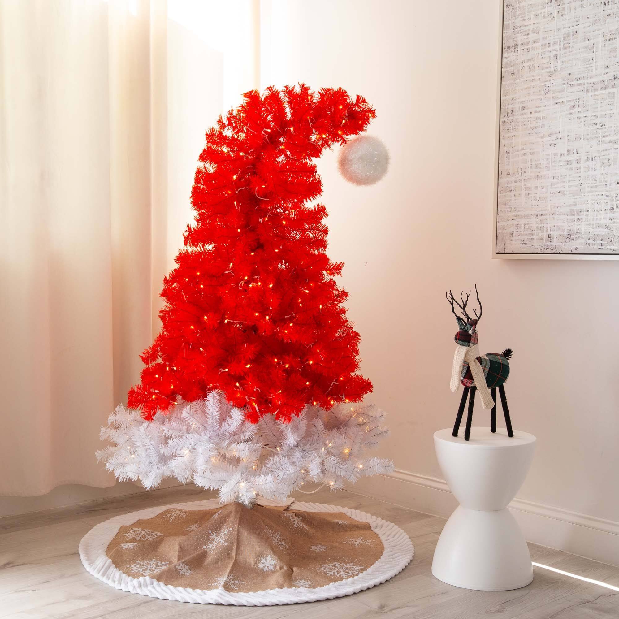 5ft. Pre-Lit Red Santa’s Hat Artificial Christmas Tree, Clear LED Lights