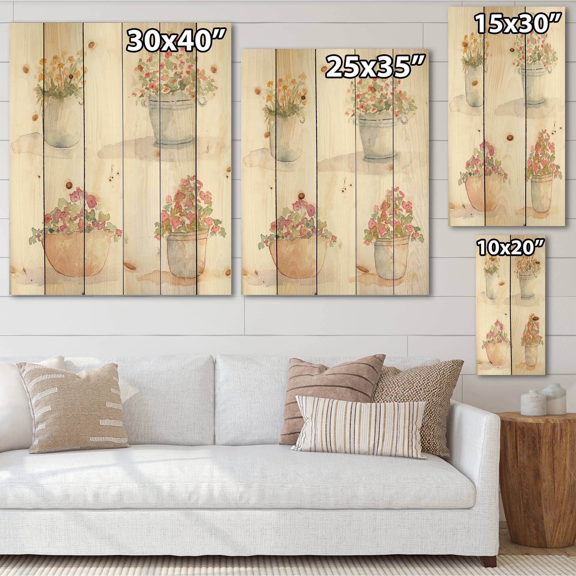 Designart - Four Outdoor Flower Pots - Traditional Print on Natural Pine Wood