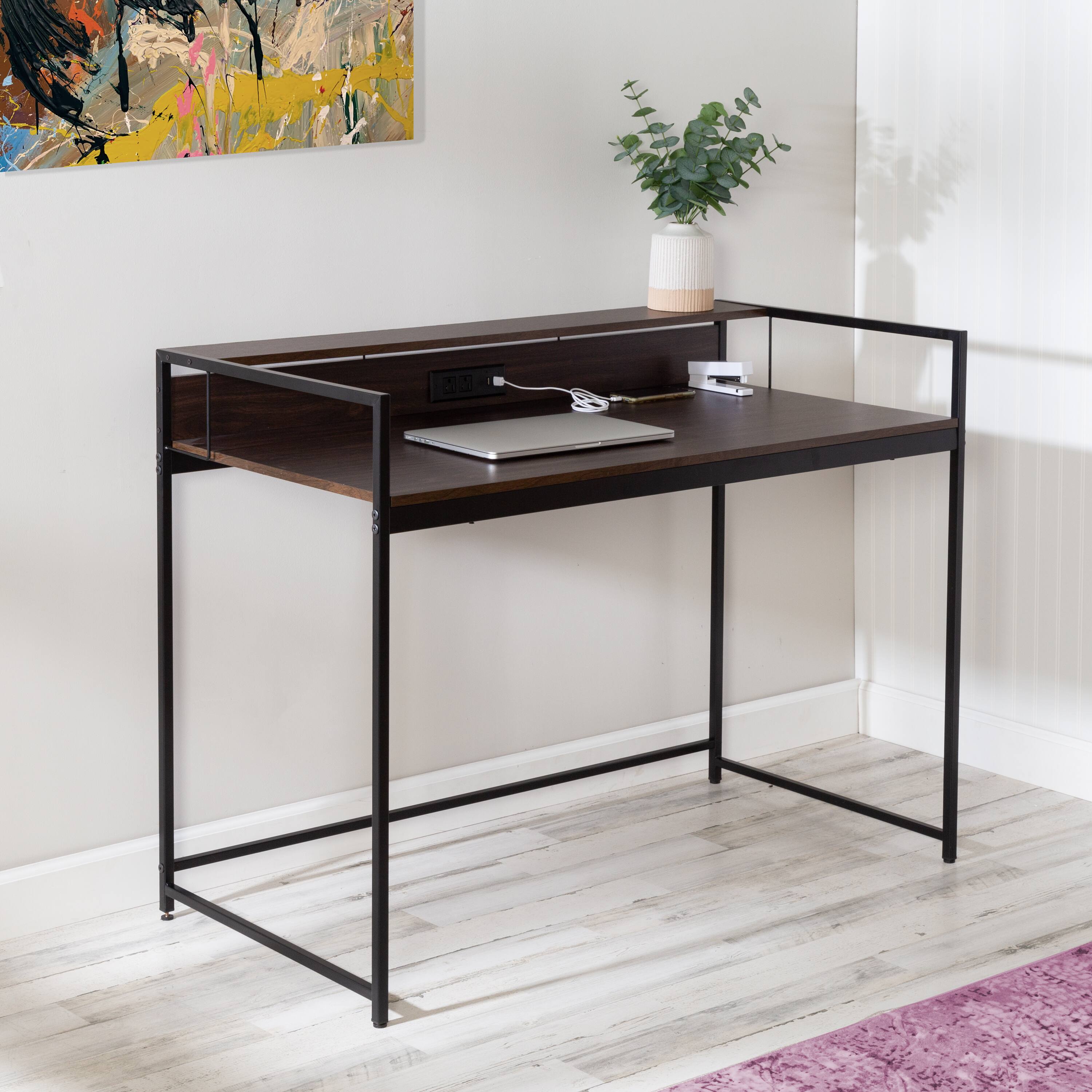 Honey Can Do Walnut & Black Computer Desk