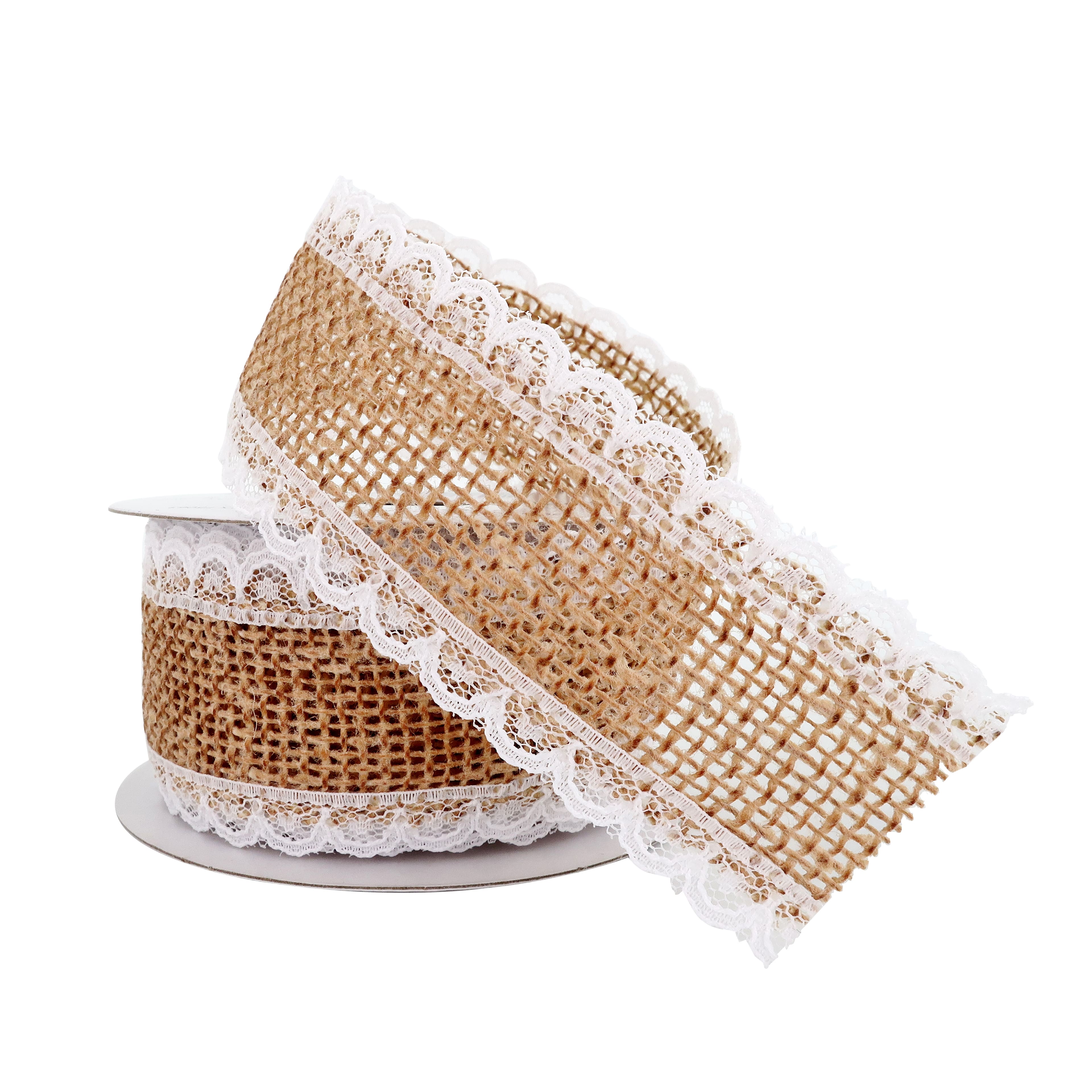 1.5" x 3yd. Faux Burlap with Lace Edging Ribbon by Celebrate It® Classic