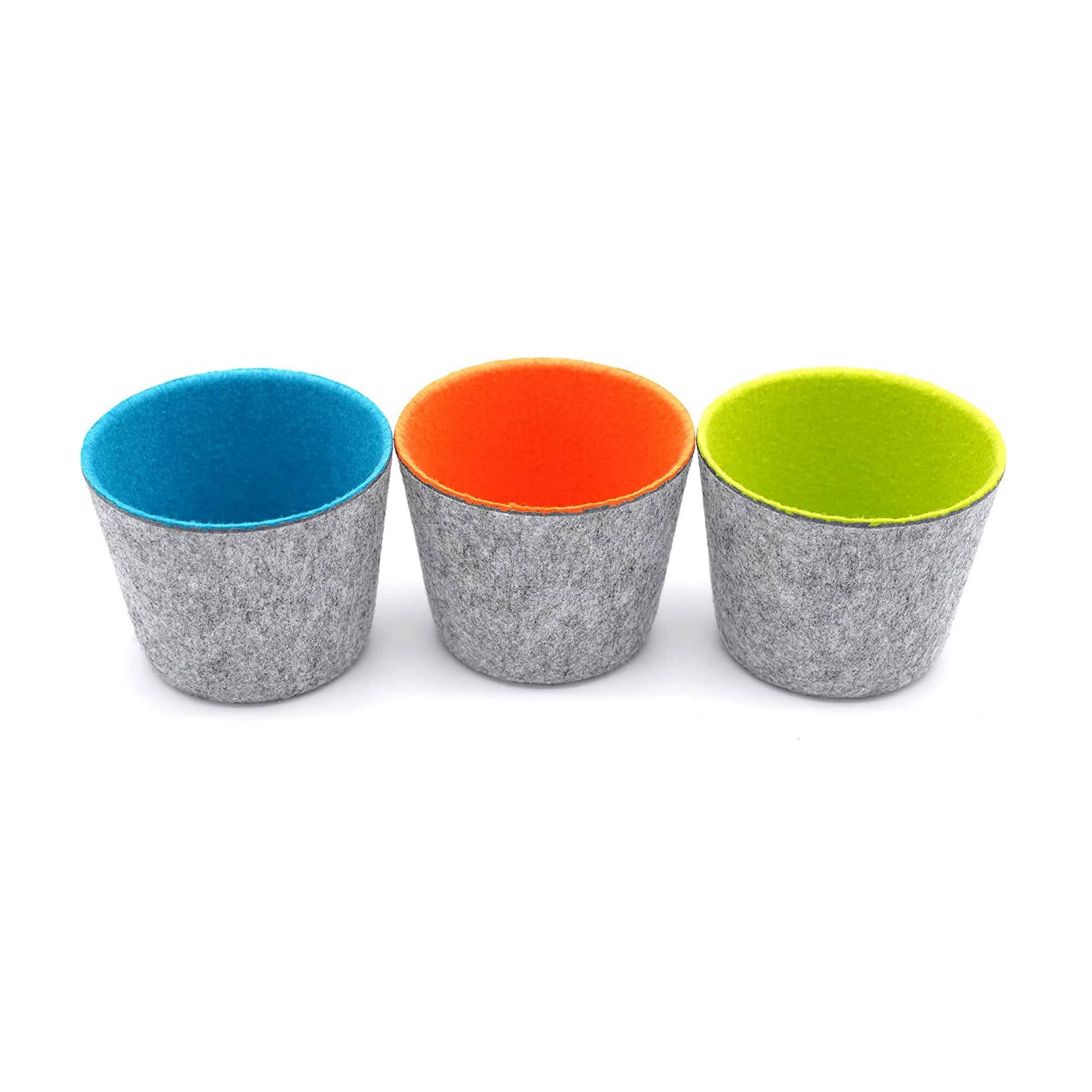 Welaxy Felt 3 Piece Orange, Green &#x26; Turquoise Storage Cups