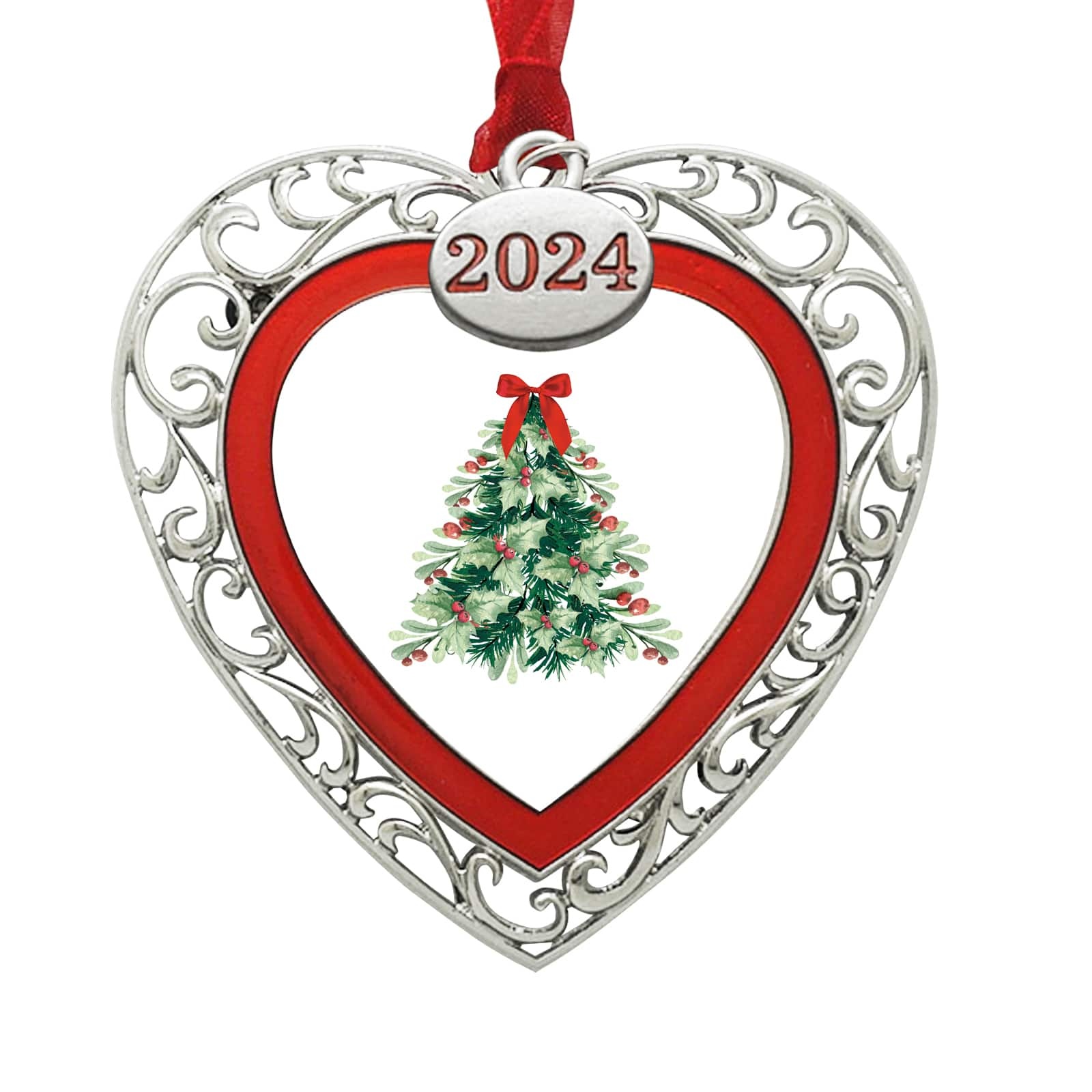 2&#x22; x 2&#x22; Red &#x26; Silver Heart 2024 Ornament Frame by Studio D&#xE9;cor&#xAE;