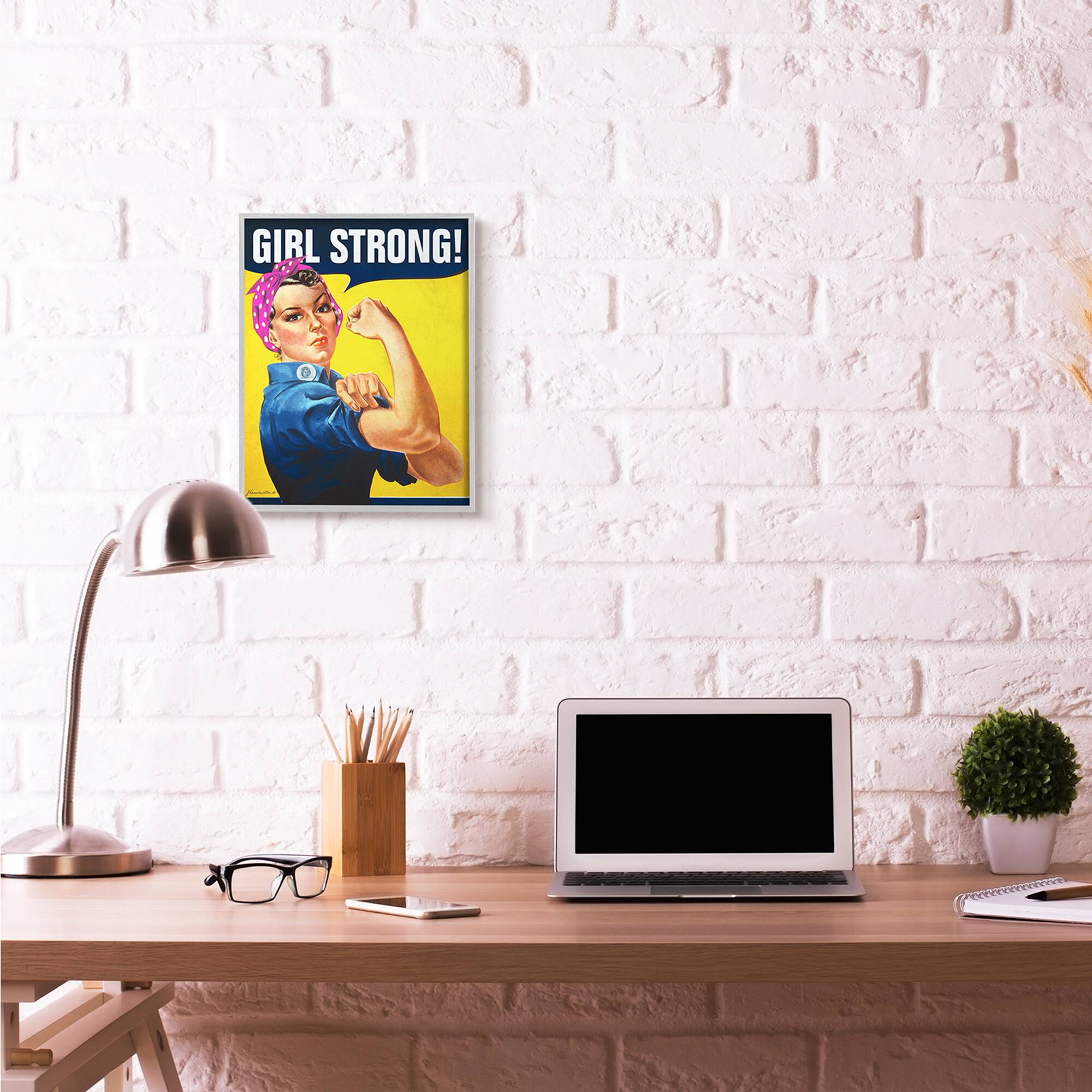 Stupell Industries Girl Strong Vintage Woman Gray Framed Wall Art