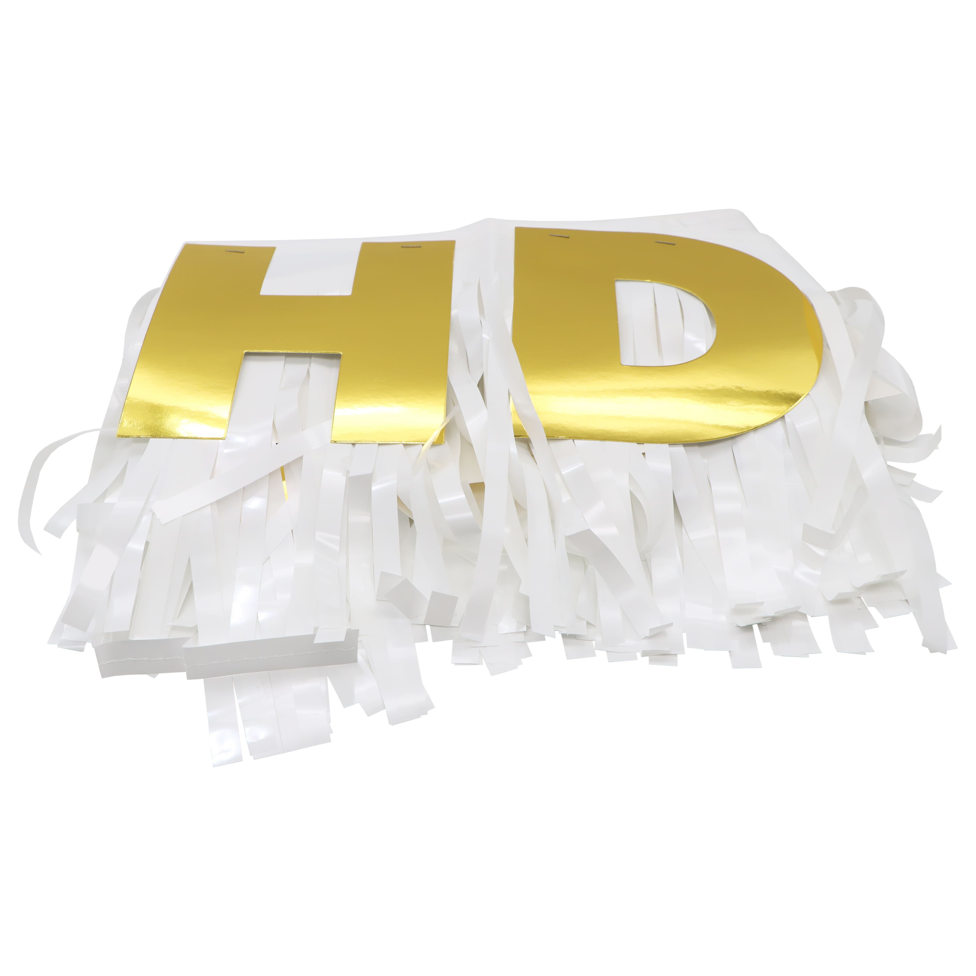 6.5ft. Gold &#x26; White Happy Birthday Fringe Banner by Celebrate It&#x2122;
