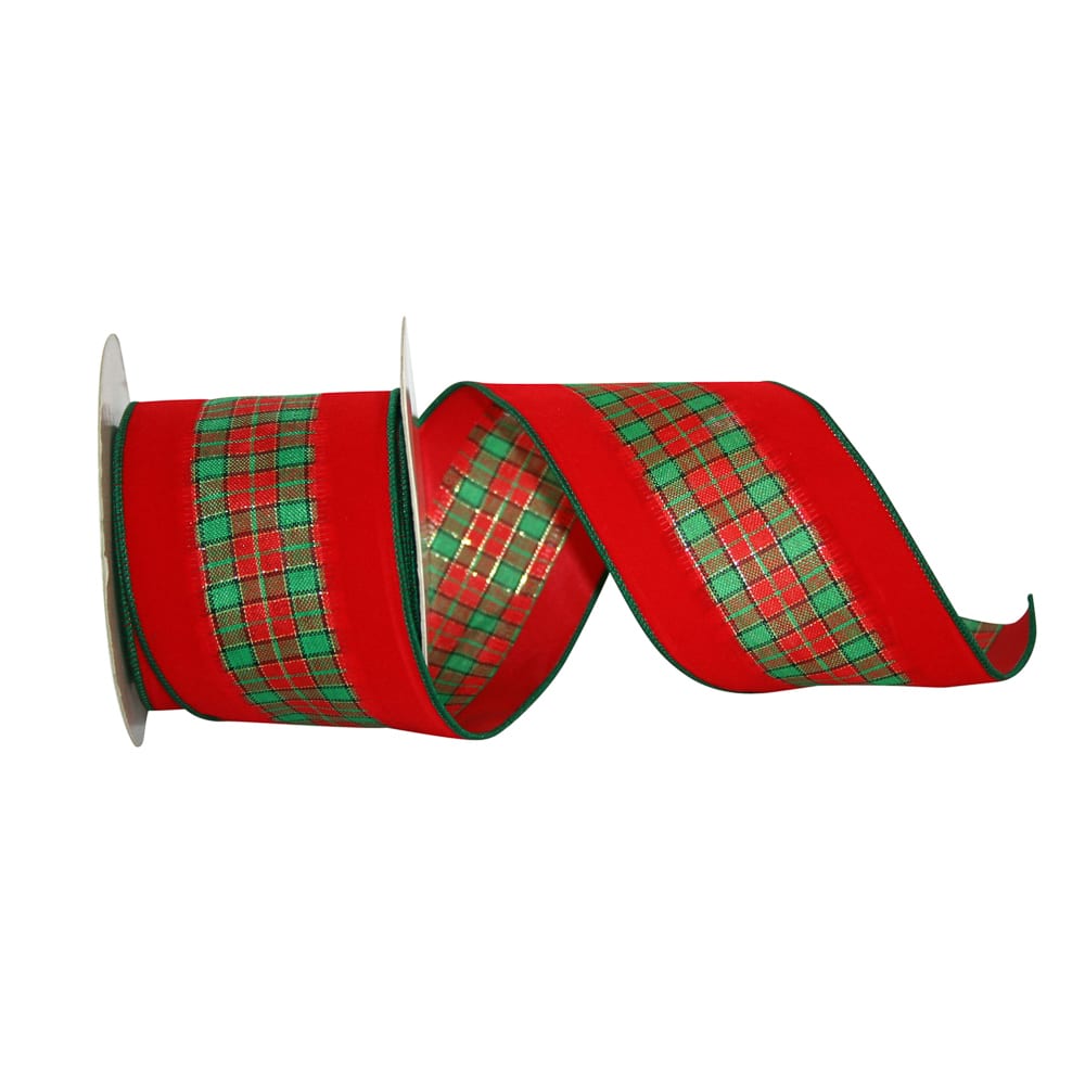 JAM Paper 2.5" x 10yd. Red & Green Tartan Wired Plush Velvet Ribbon
