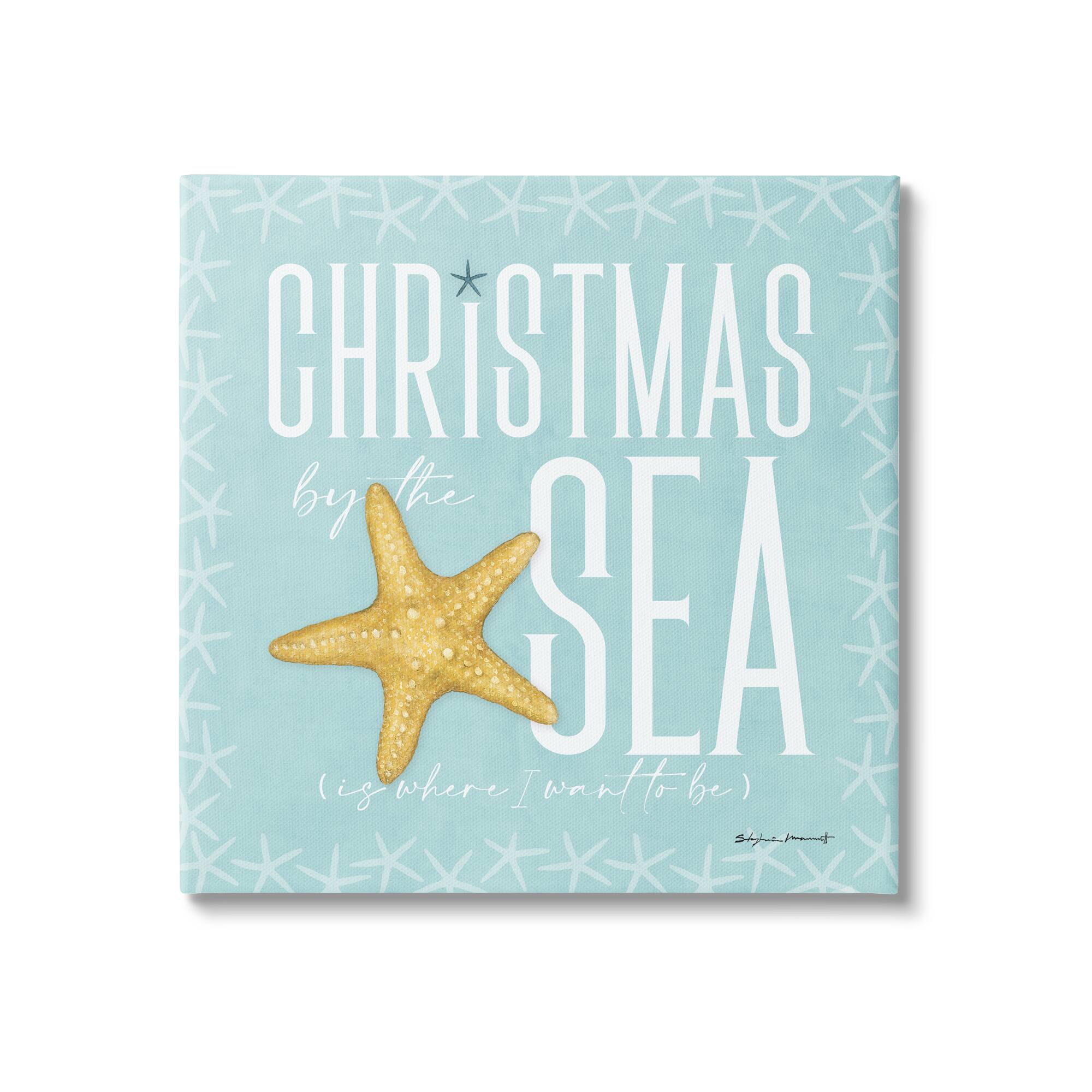 Stupell Industries Christmas By The Sea Turquoise Canvas Wall Art