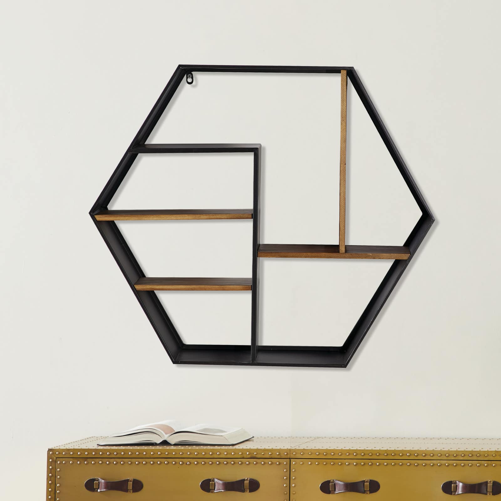 Black Chinese Fir Wood Industrial Wall Shelves, 26&#x22; x 30&#x22; x 7&#x22;