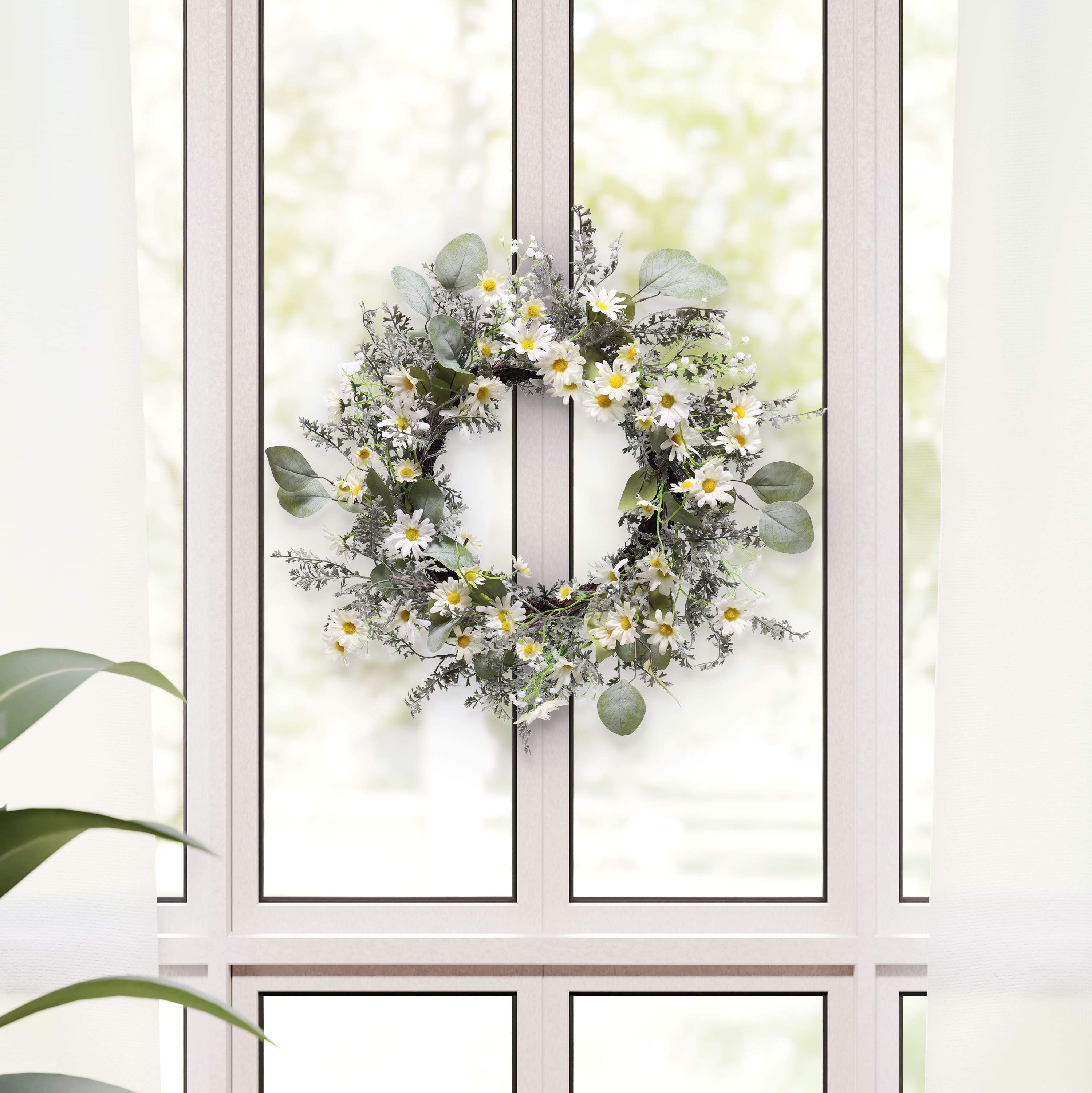 24" Artificial Daisy Floral Spring Wreath
