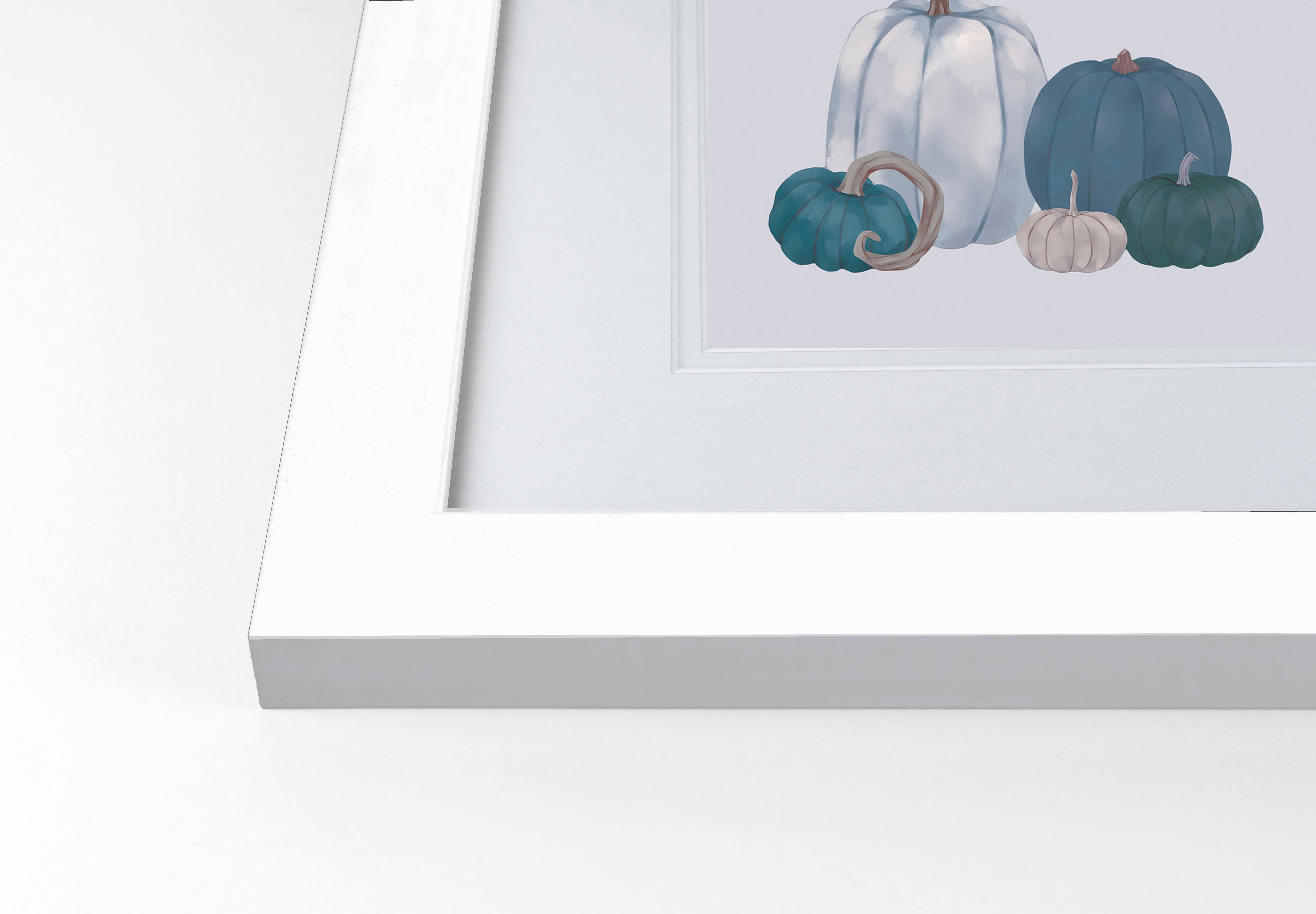 Pumpkins Blue White Framed Print Under Plexiglass