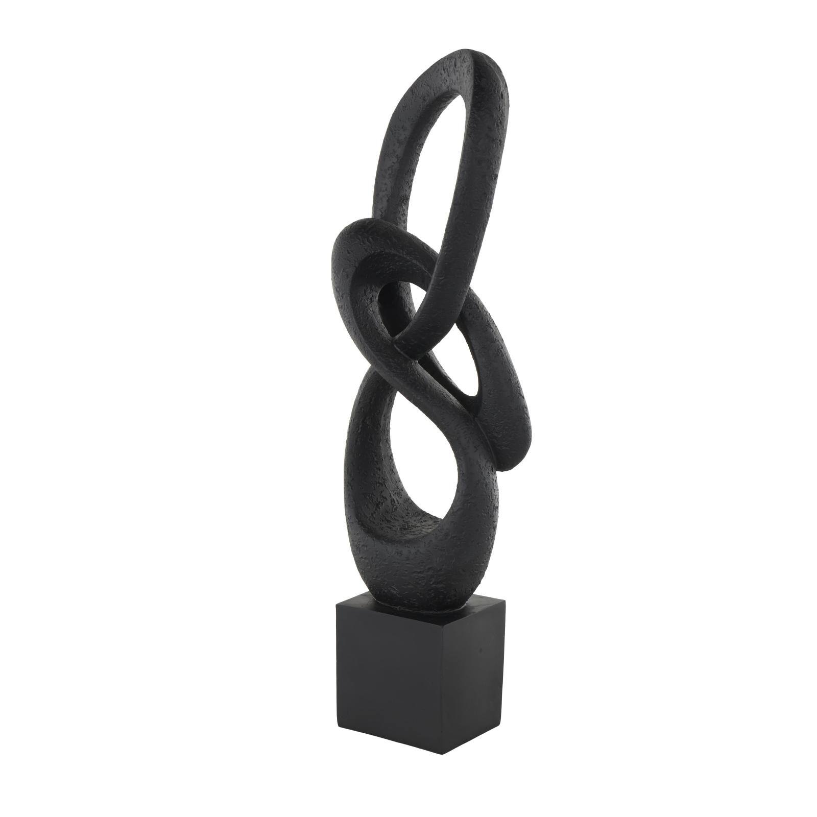 20" Black Polystone Abstract Intertwined Loop Sculpture with Block Base