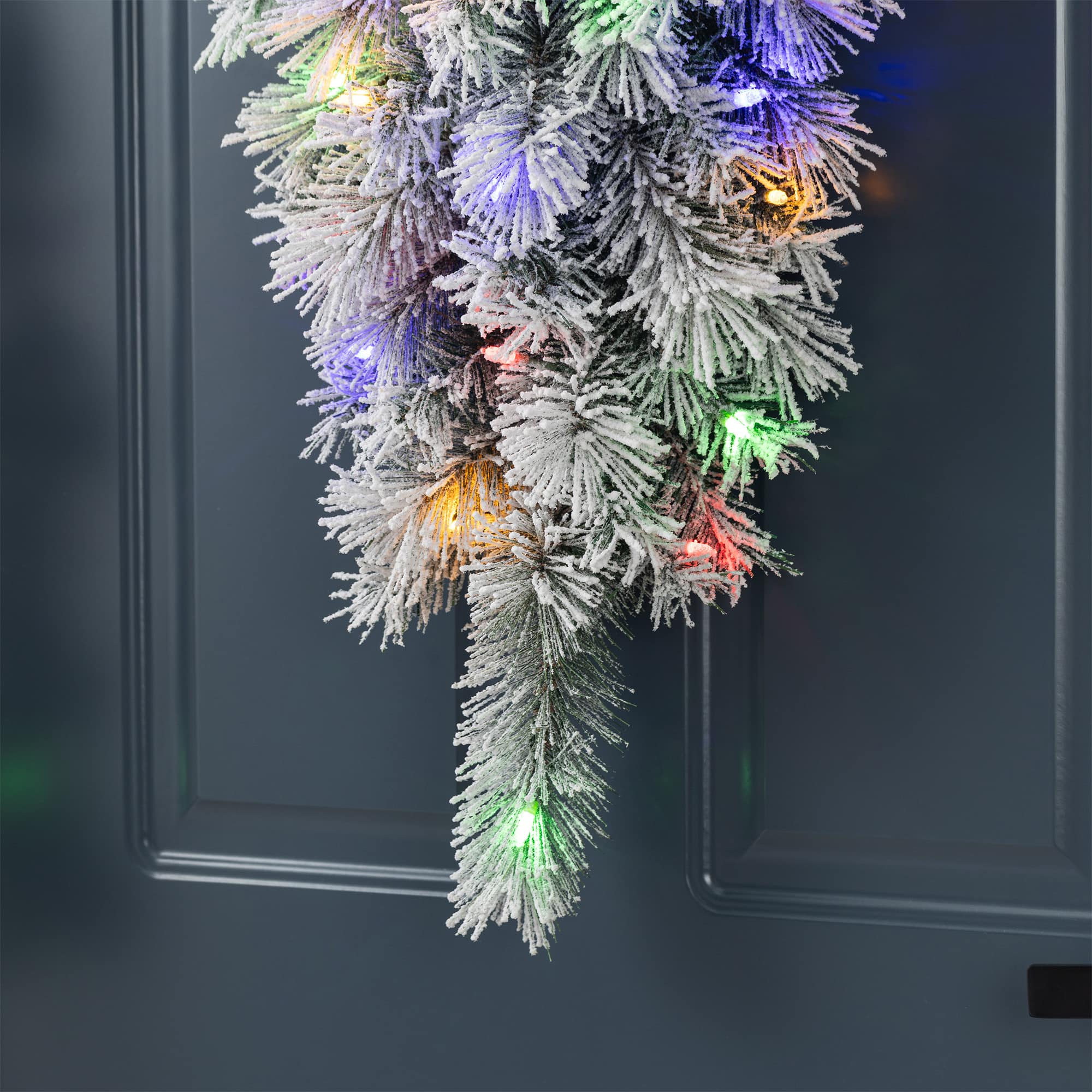 Glitzhome&#xAE; 3ft Pre-Lit Snow Flocked Greenery Pine Christmas Teardrop, Multicolor LED Lights and Timer