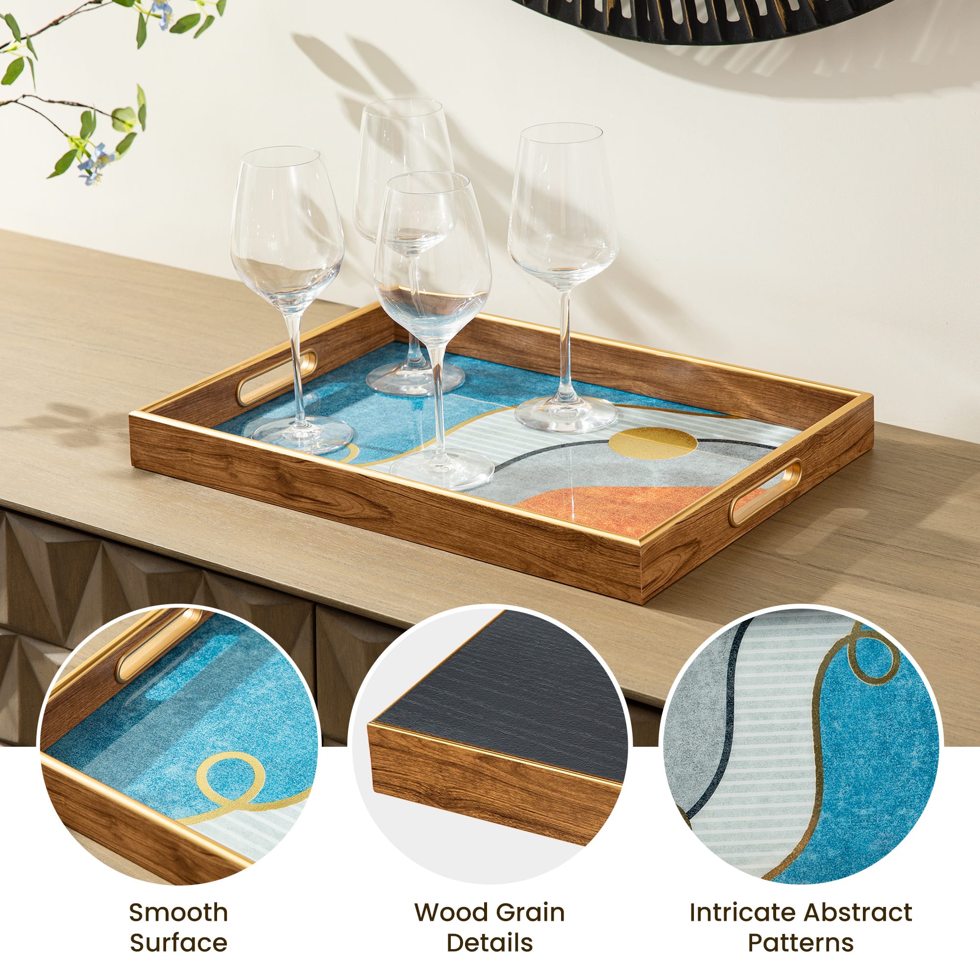 Glitzhome&#xAE; Rectangle Abstract Patterned Decorative Trays Set