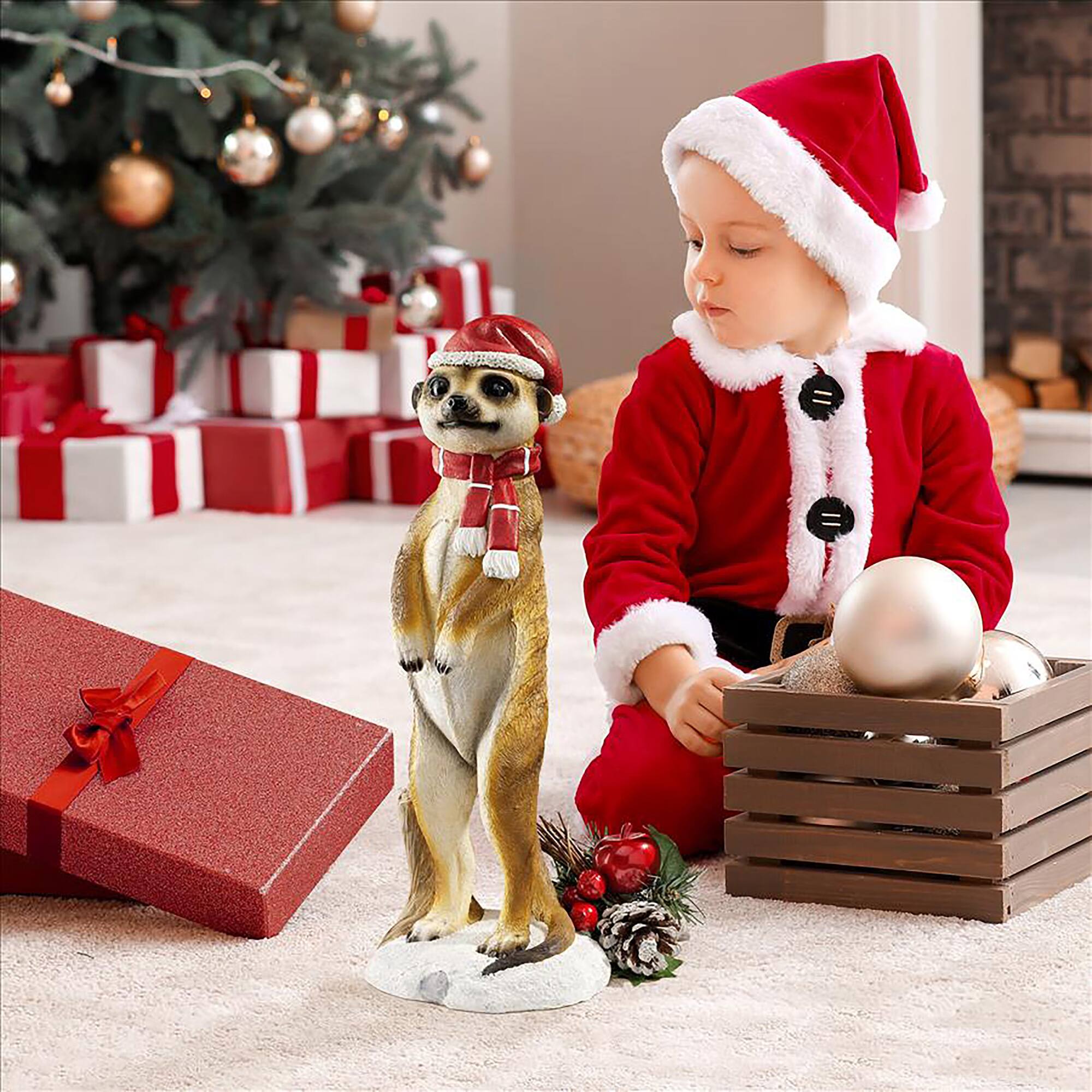 Design Toscano Merry Meerkat Holiday Greeter Statue