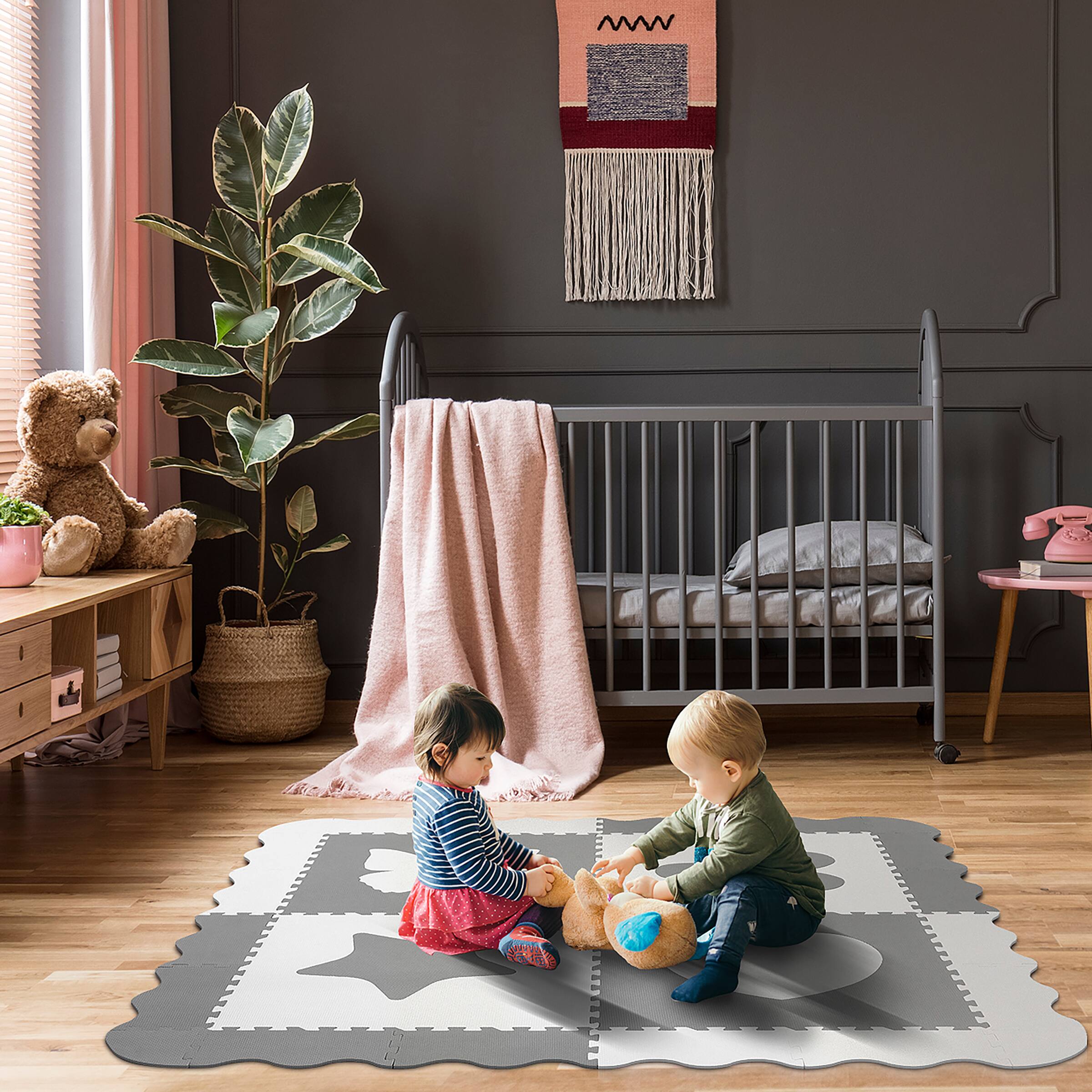 Sorbus 24&#x22; Gray &#x26; White Interlocking Baby Play Mat