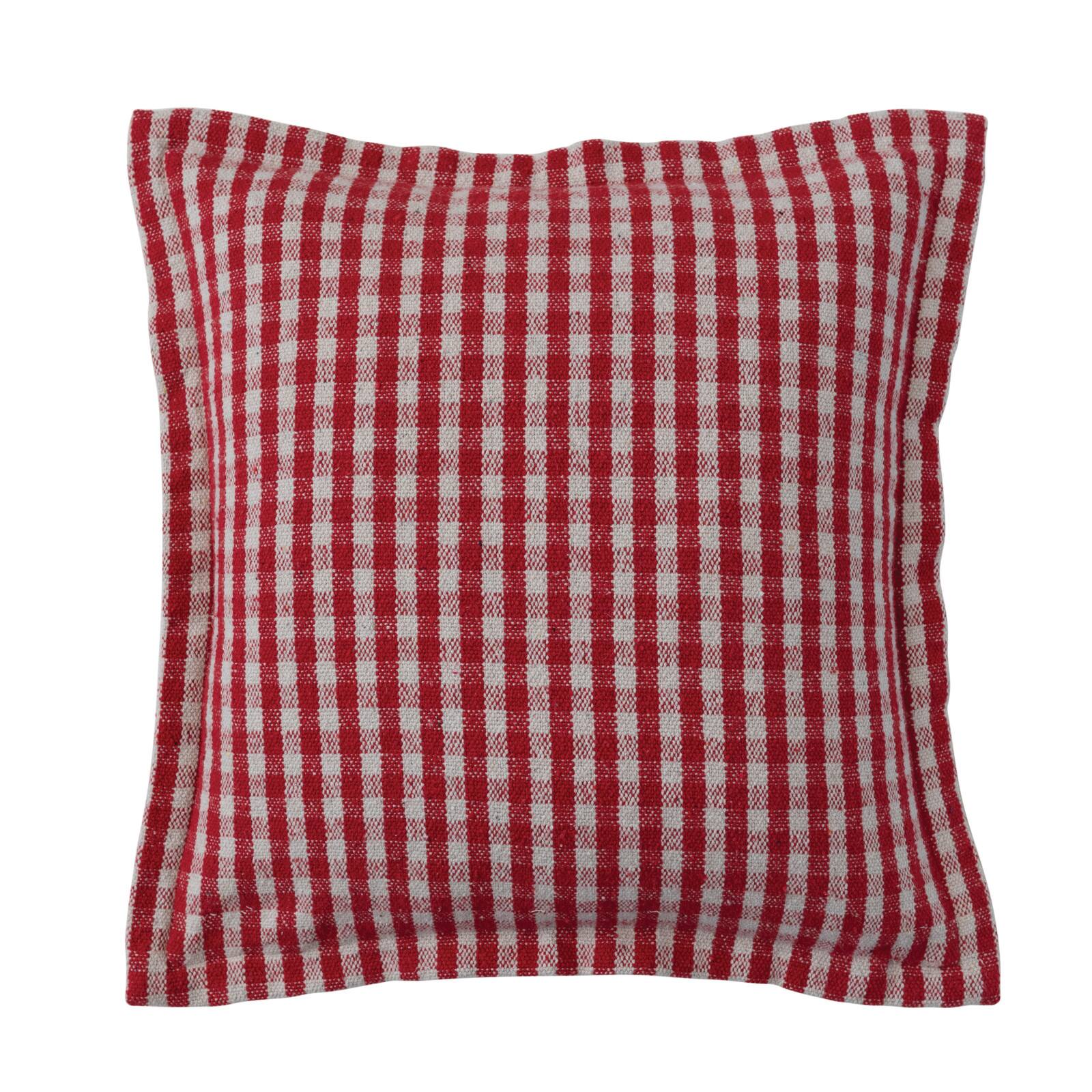 Hello Honey&#xAE; 18&#x22; Red &#x26; White Gingham with Flanged Edge Woven Recycled Cotton Pillow