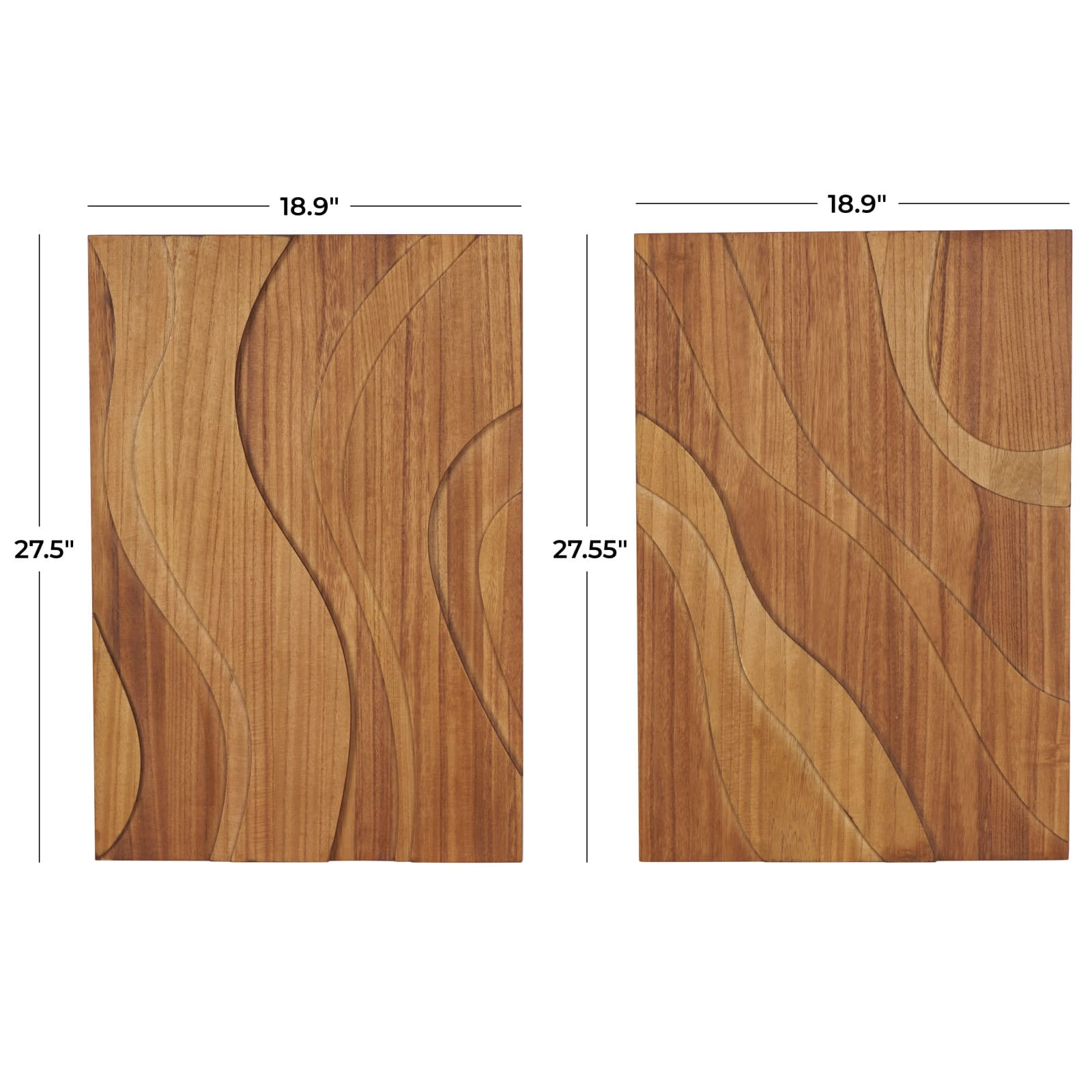 Brown Wooden Abstract Wavy Carved Wall Décor Set 