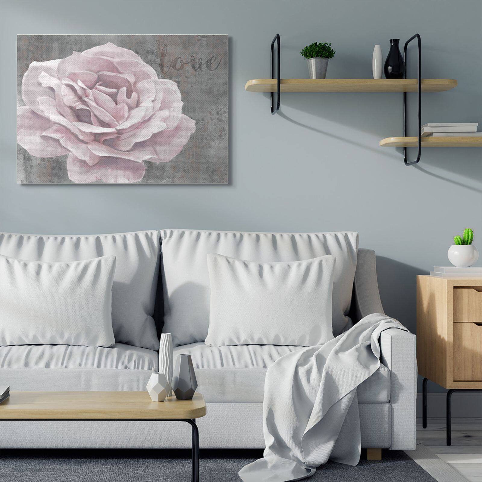 Stupell Industries Love Flower Pink Gray Texture Canvas Wall Art