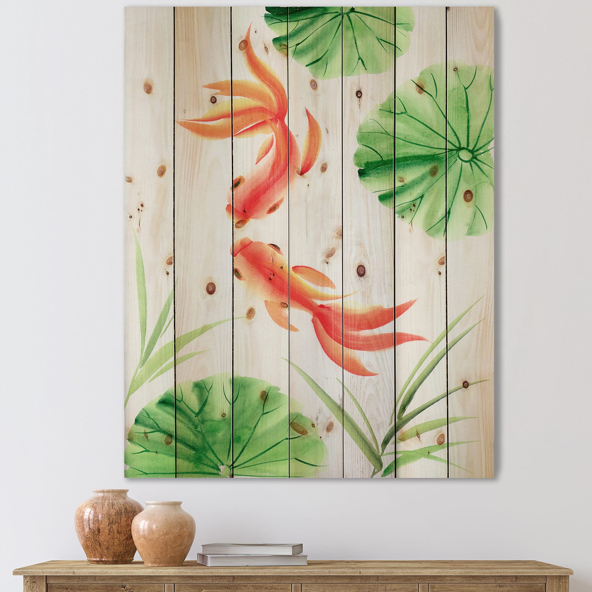 Designart - Goldfishes Among The Lotus Leaves