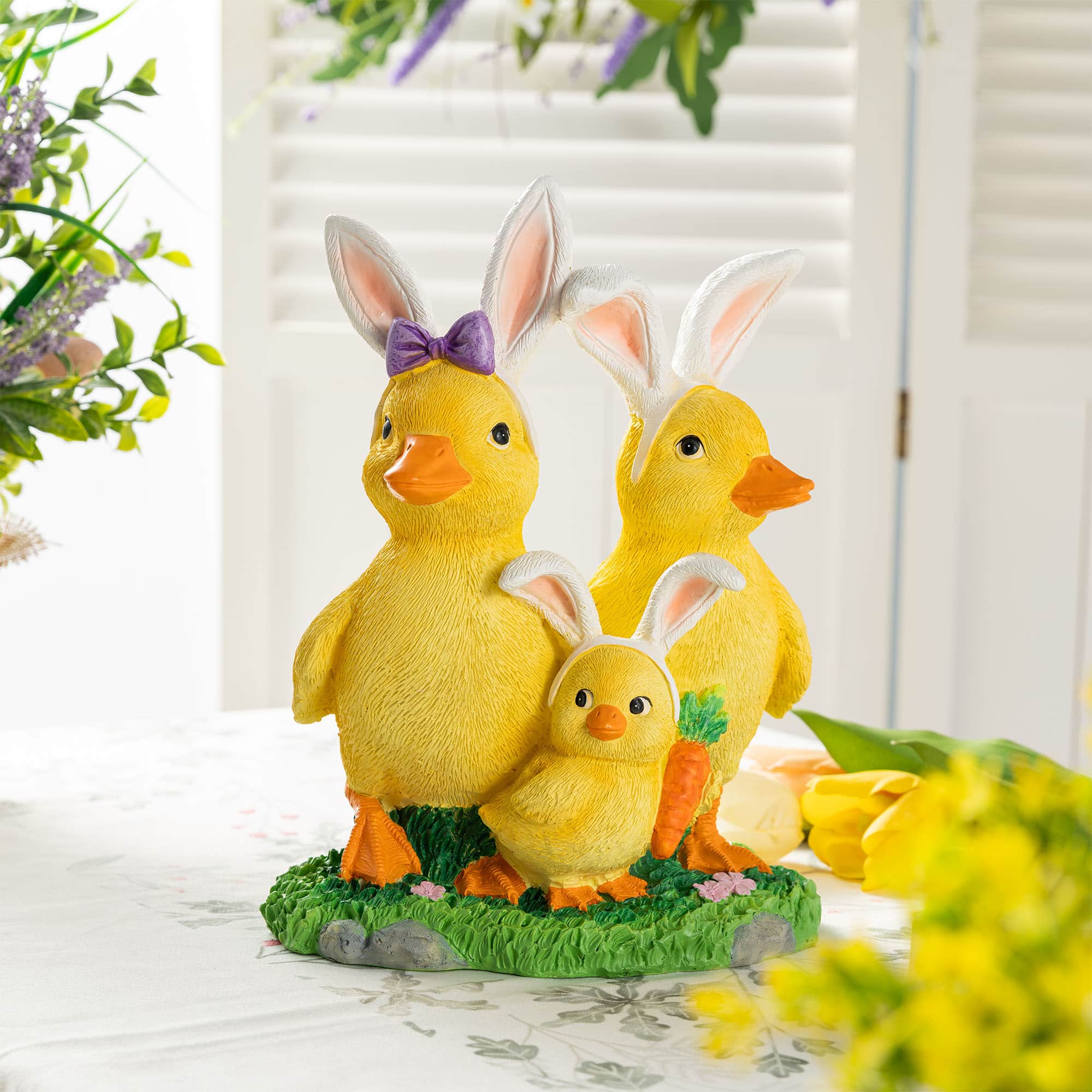 Glitzhome® 11.5" Easter Resin Duck Family Table Decor