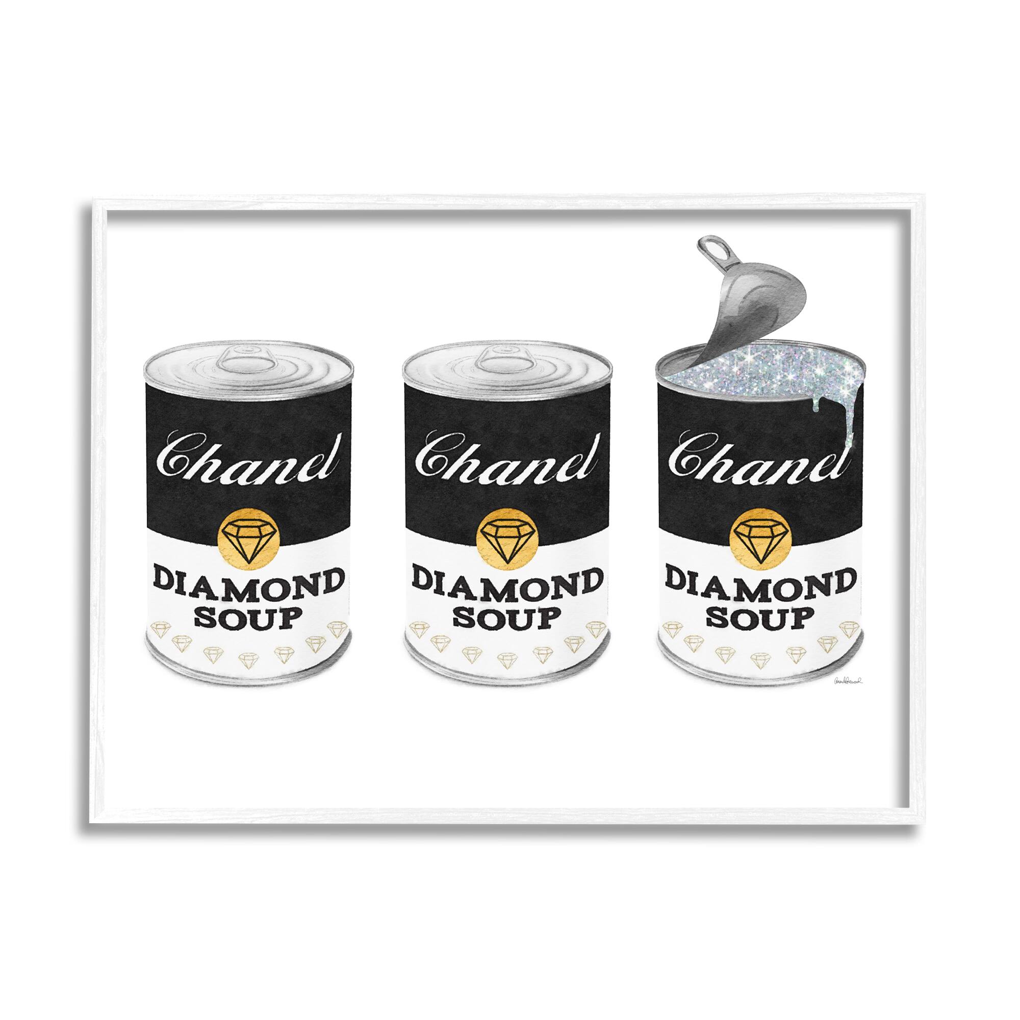 Stupell Industries Fashion Condensed Soup Trio Glam Black Diamond Pop Framed Wall Art