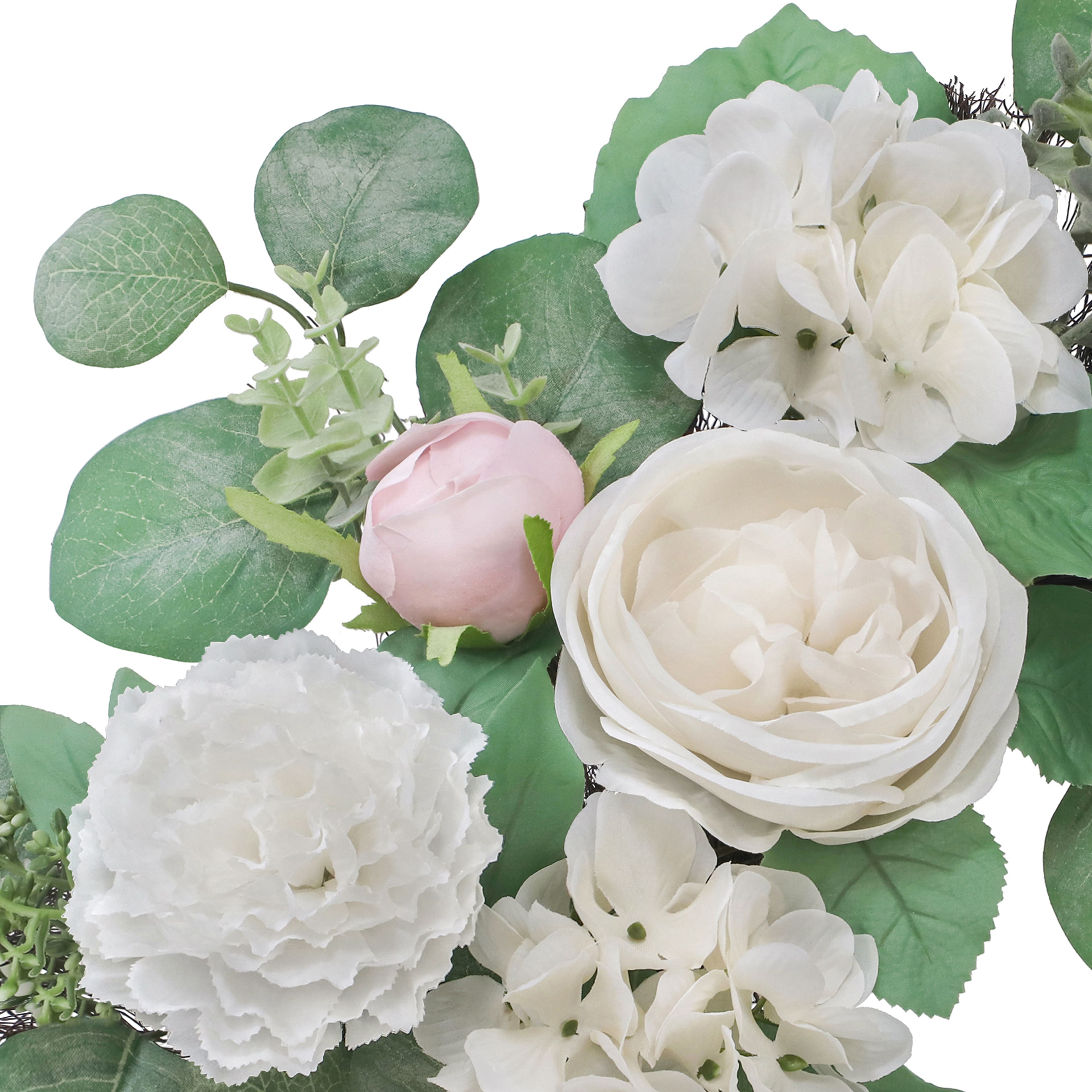 22&#x22; White Cabbage Rose &#x26; Carnation Wreath by Ashland&#xAE;