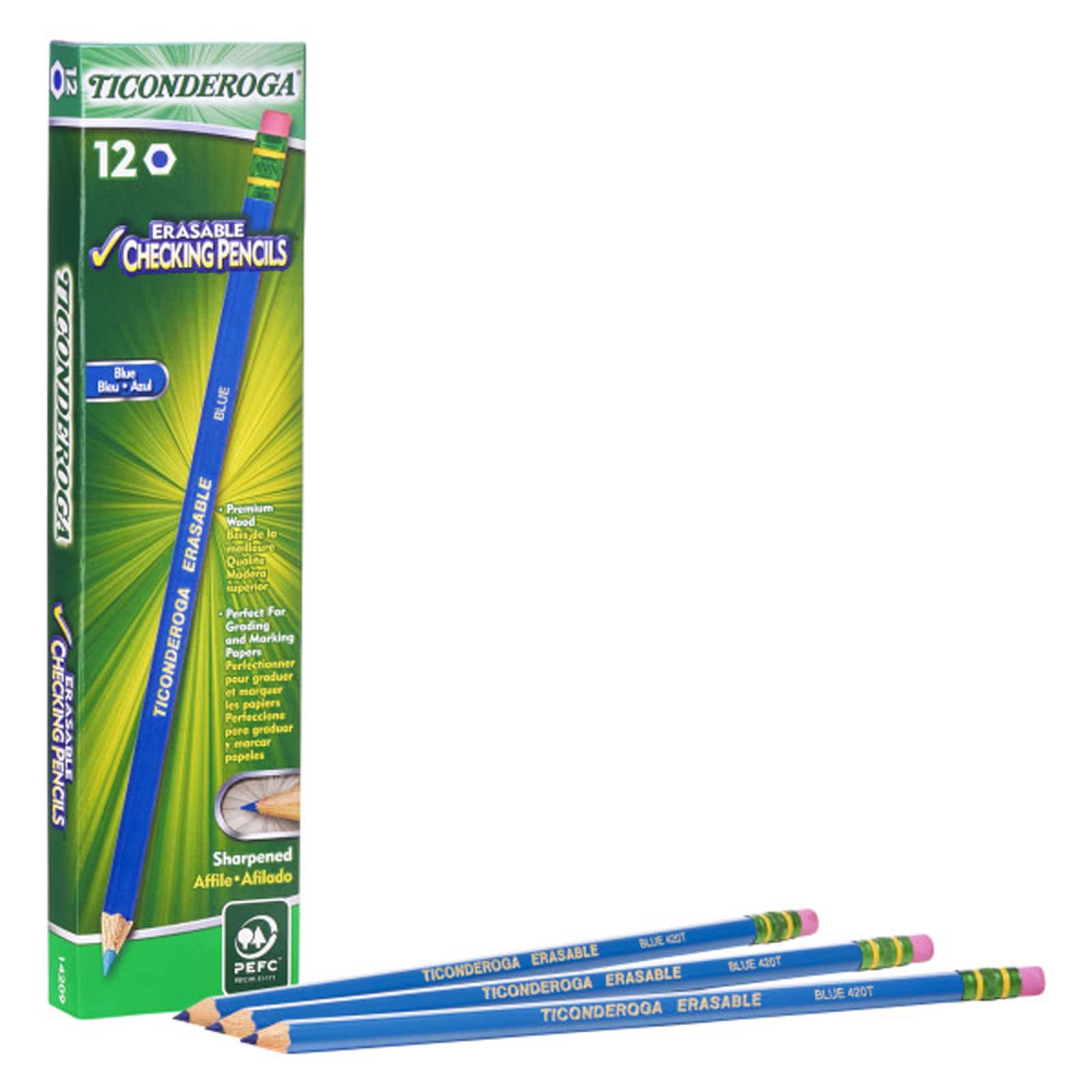6 Packs: 2 Packs 12 ct. (144 total) Ticonderoga® Blue Erasable Checking Pencils™