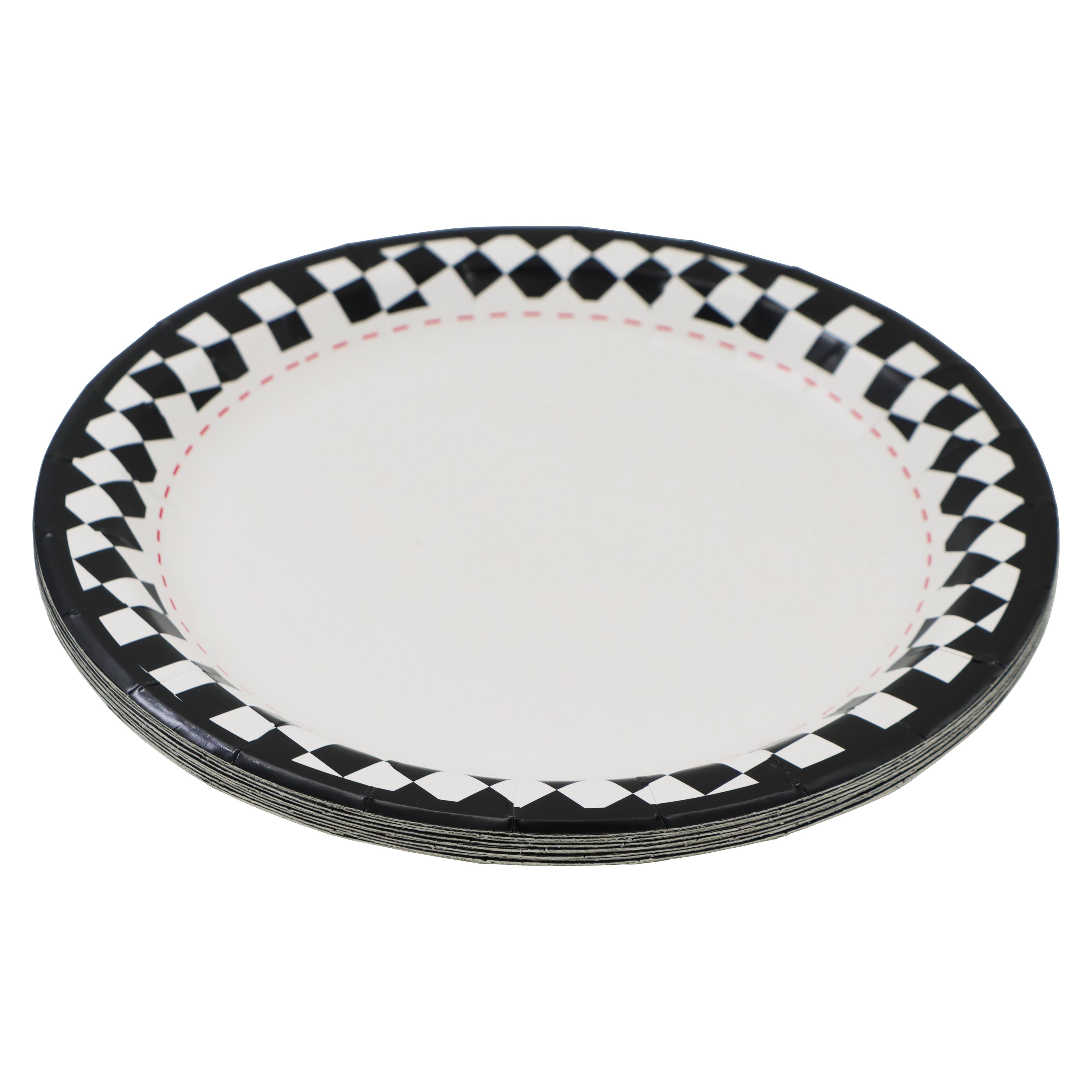 12 Packs: 10 ct. (120 total) 9" Black & White Checker Dinner Plates by Celebrate It™