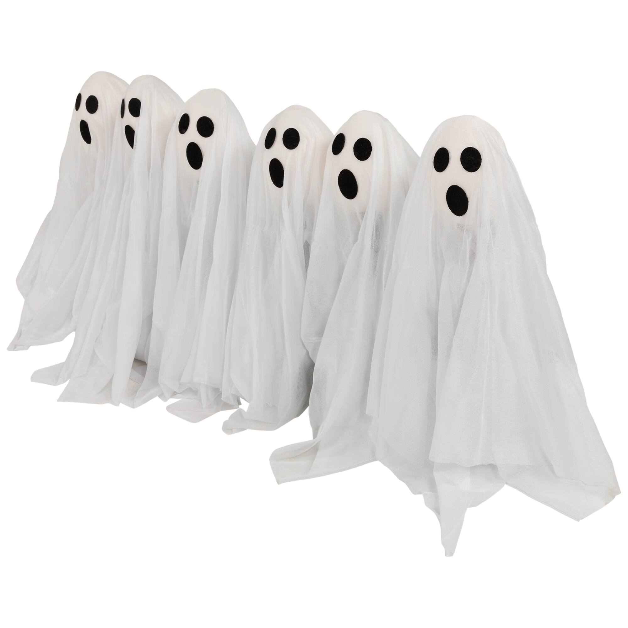 30" LED Lighted White Ghost Outdoor Halloween Lawn Stakes Set, 6ct.
