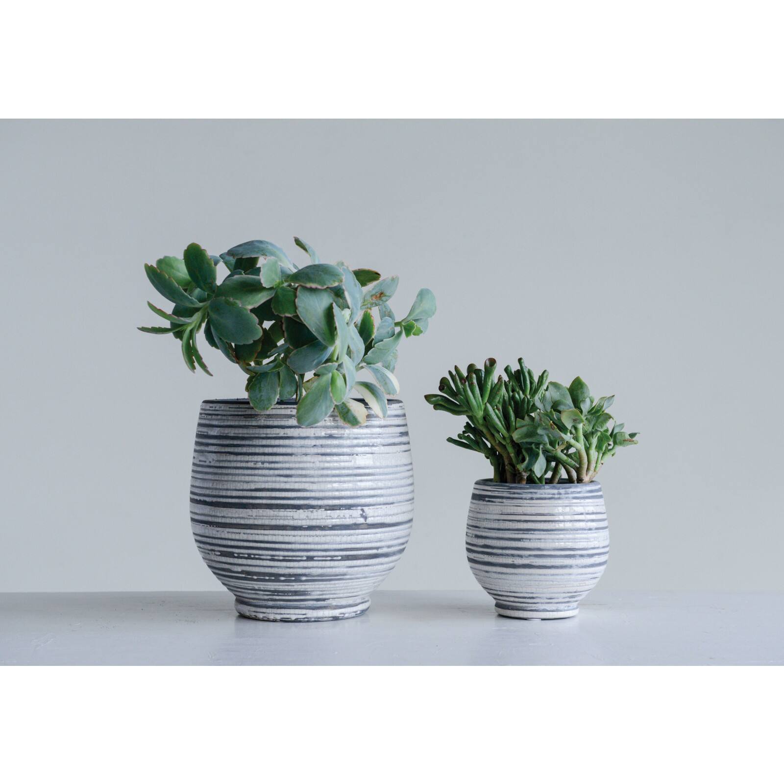 Hello Honey® 5.2" Gray & White Striped Stoneware Planter