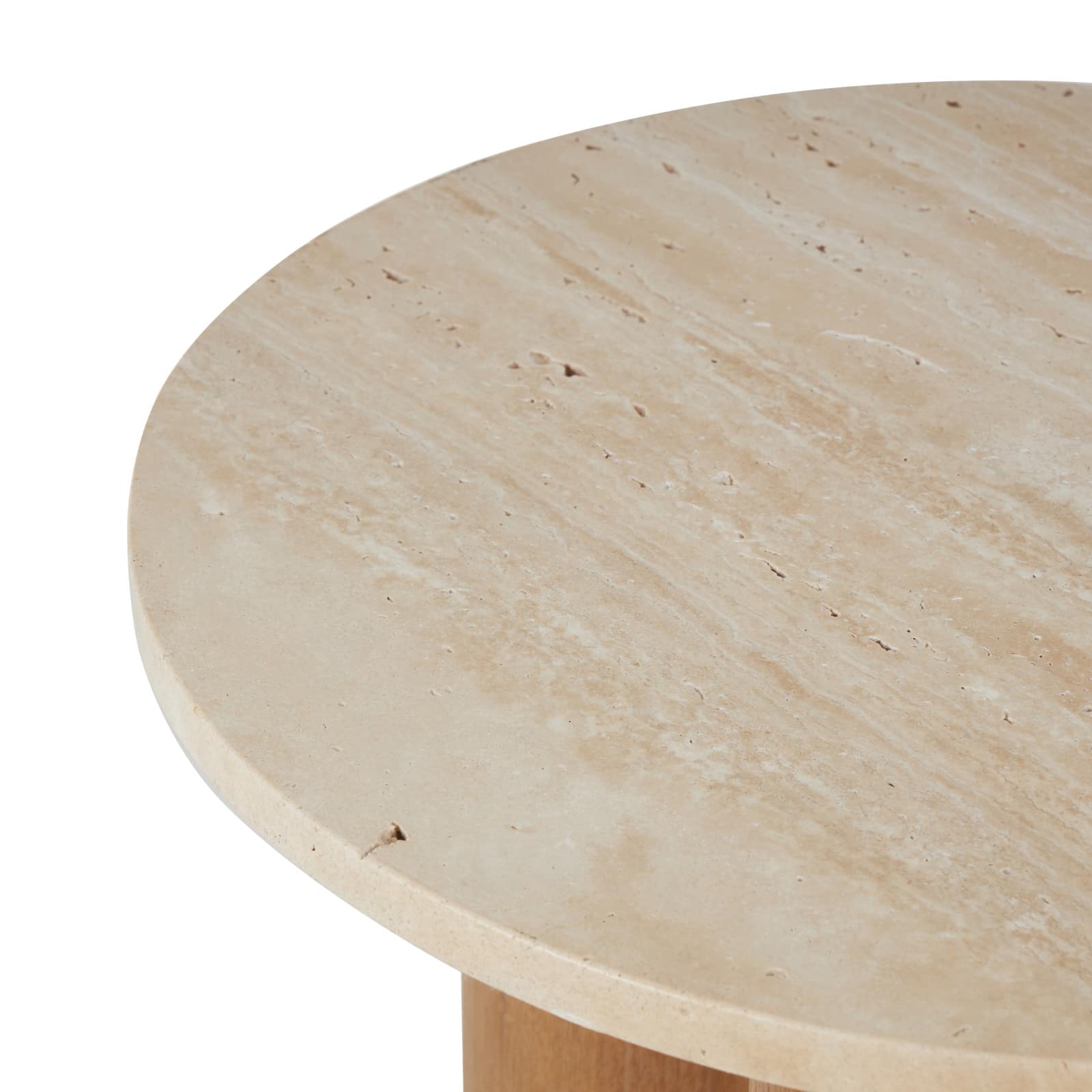 20" Brown Wood with Beige Marble Tabletop Accent Table