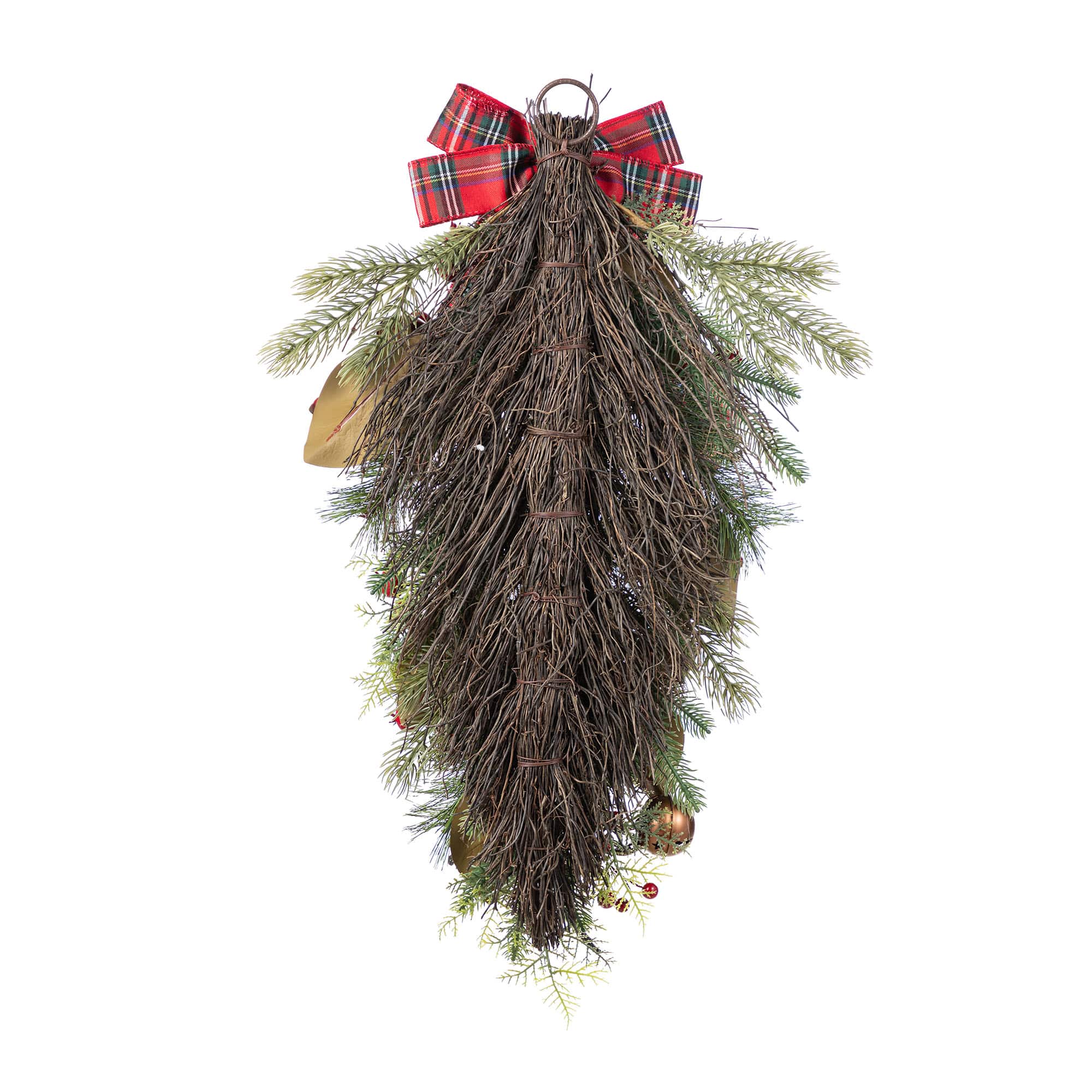 Glitzhome&#xAE; 28&#x22;H Christmas Bell, Pinecone &#x26; Berry Bow Teardrop