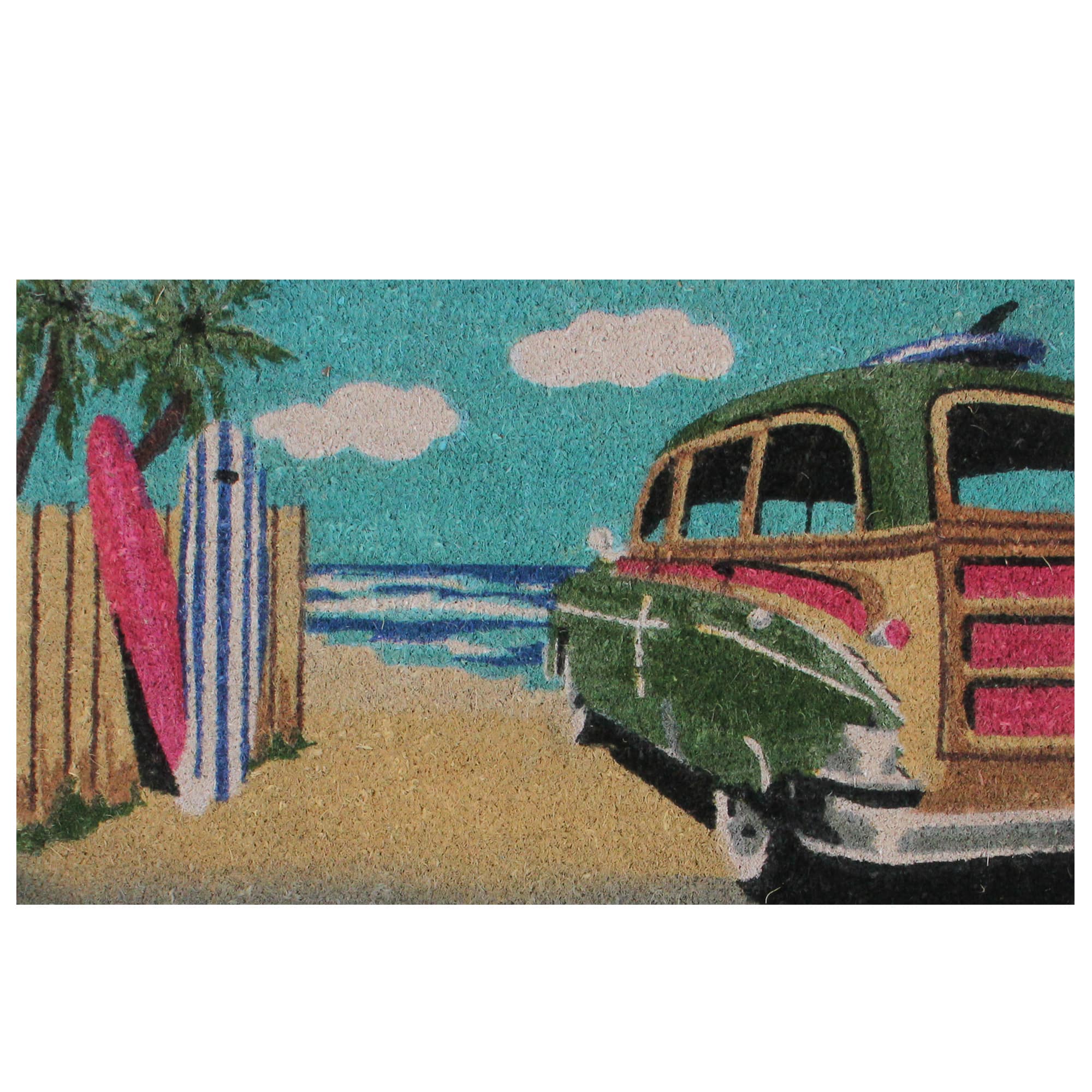 Retro Car on Beach Coir Doormat