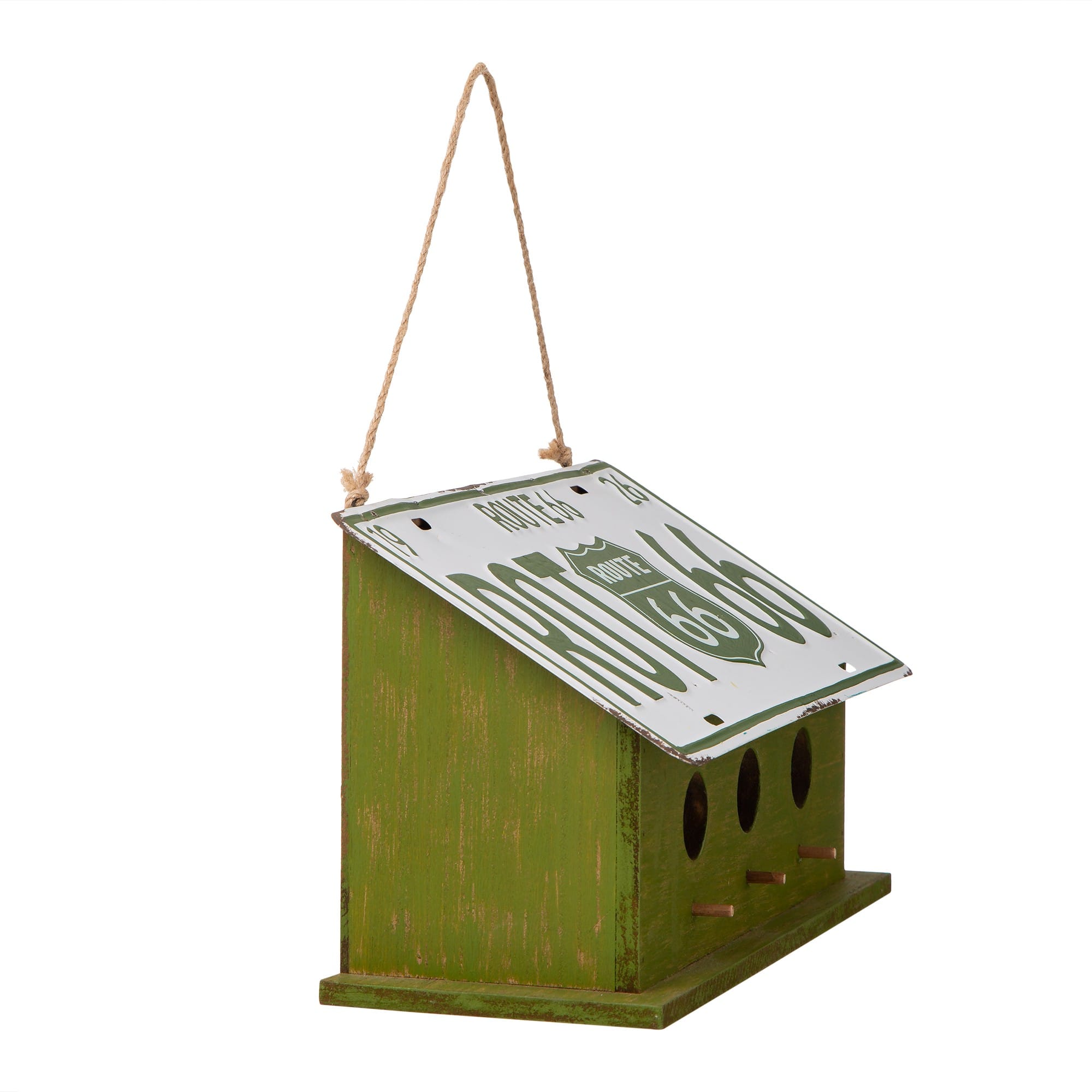 Glitzhome&#xAE; 14&#x22; Hanging Wood and Metal Green Licence Plates Garden Birdhouse
