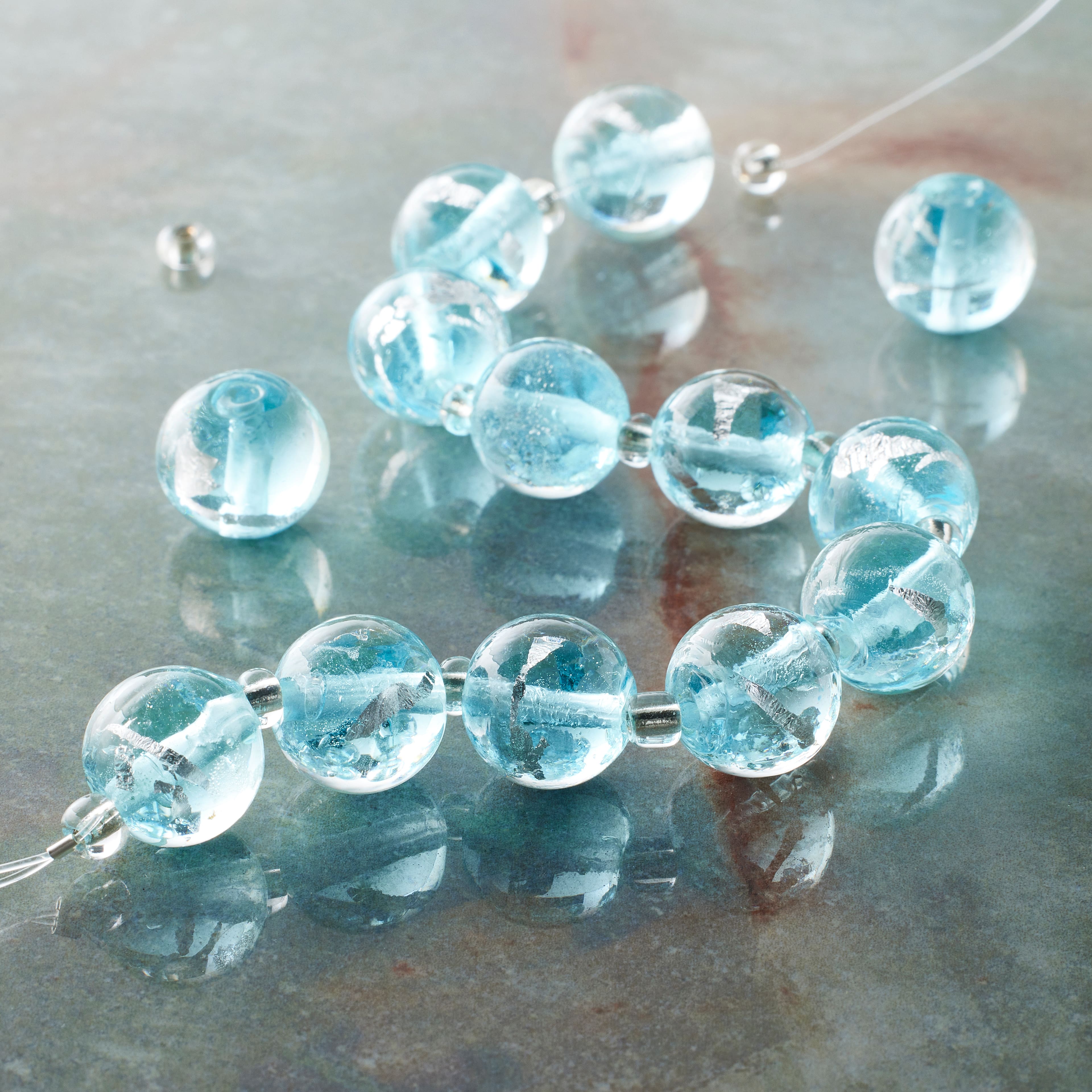 12 Pack: Aqua Lampwork Glass Stripe Beads by Bead Landing&#x2122;