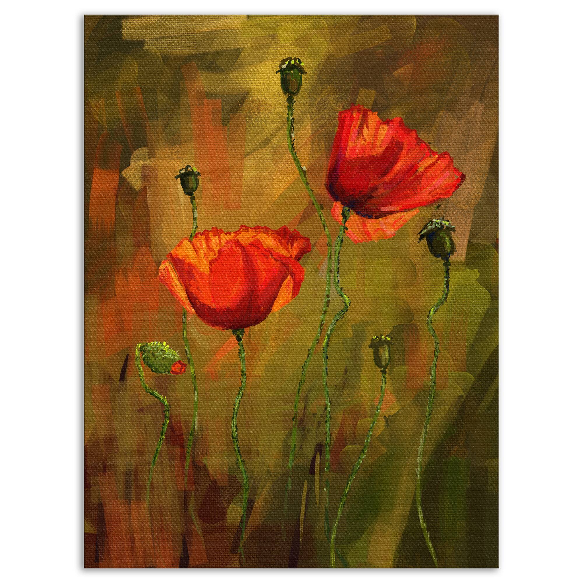 Designart - Watercolor Poppy Flowers - Floral Art Canvas Print