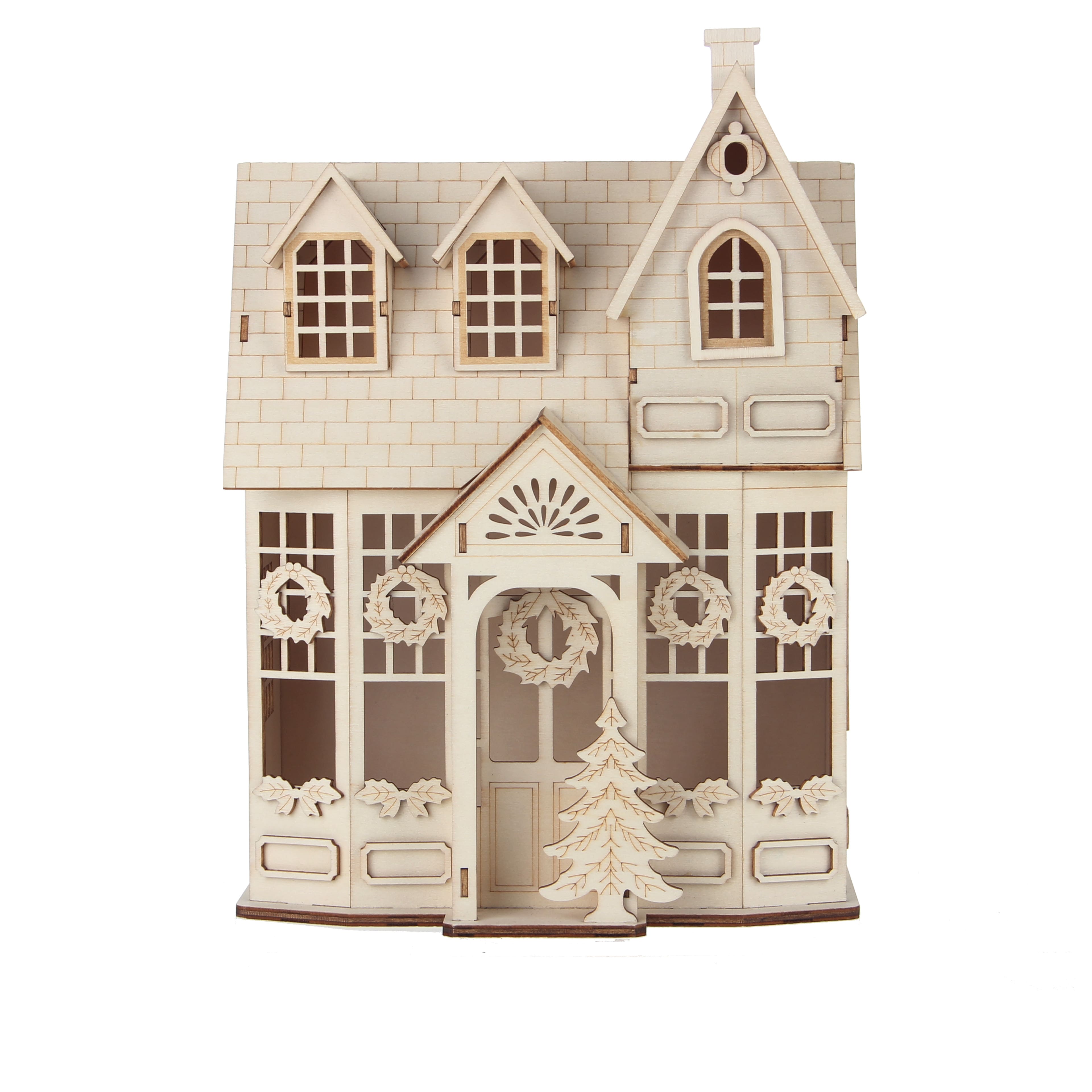 12.25&#x22; Unfinished Village House DIY LED Wood D&#xE9;cor by Make Market&#xAE;
